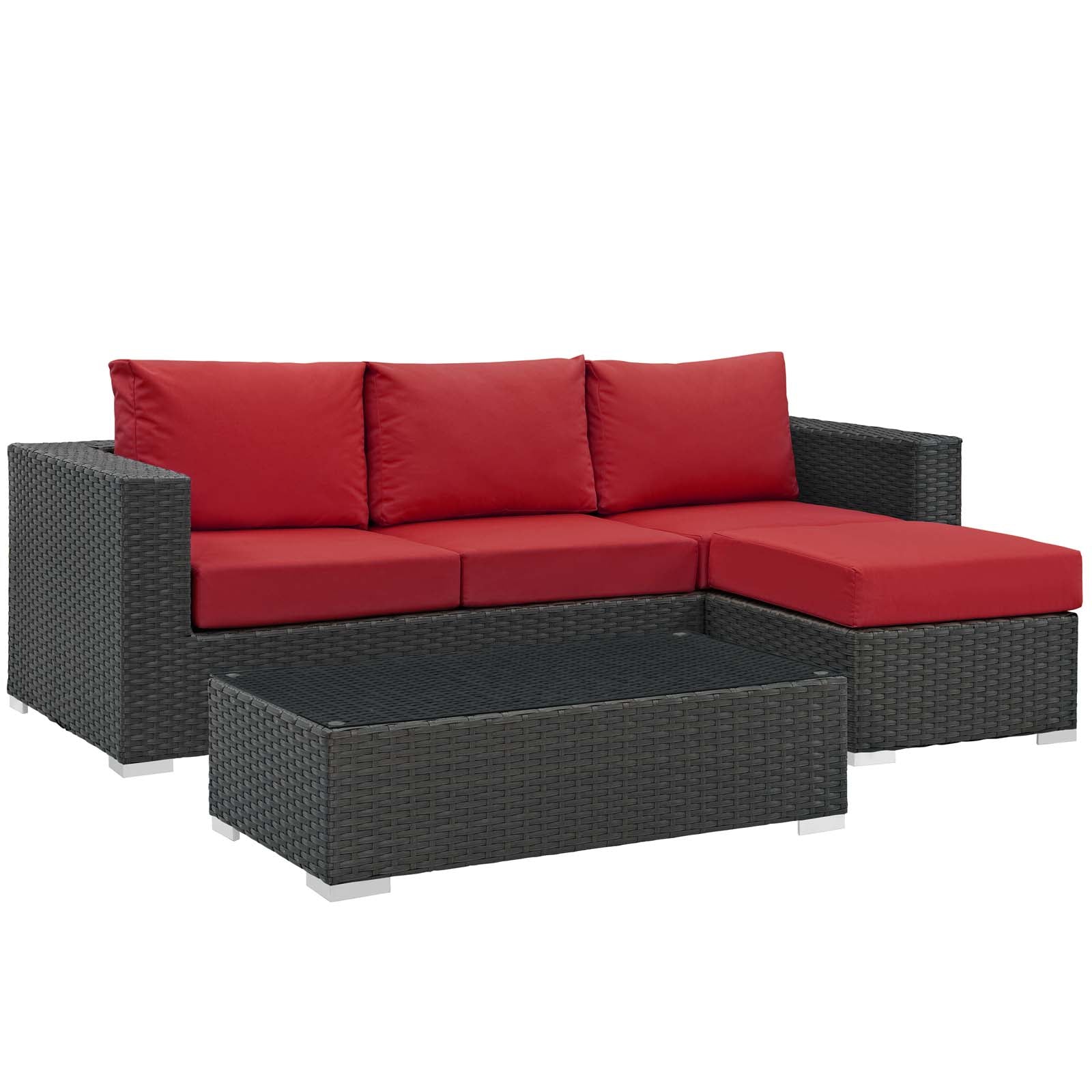 Modway Outdoor Conversation Sets - Sojourn 3 Piece Outdoor Patio Sunbrella Sectional Set Red