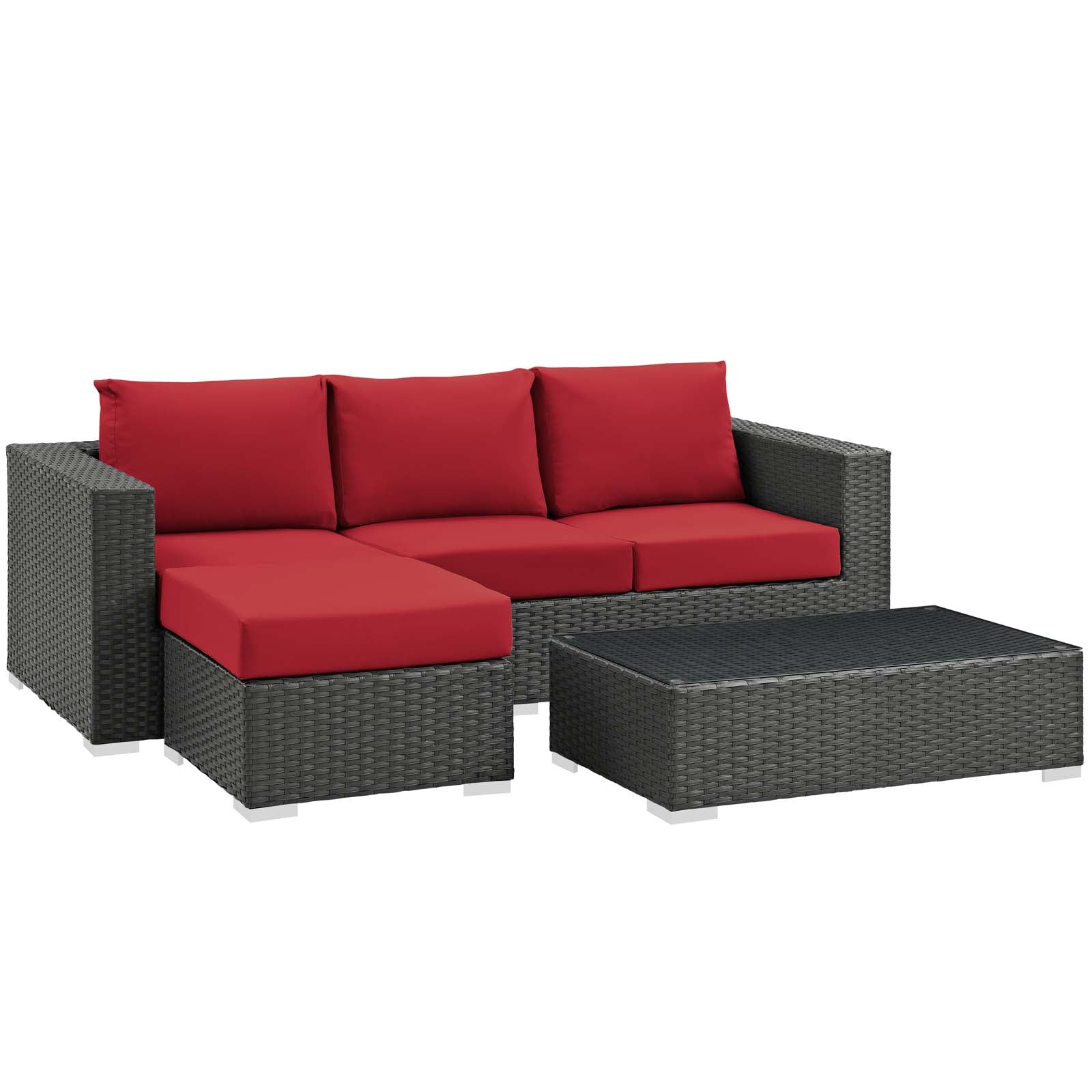 Modway Outdoor Conversation Sets - Sojourn 3 Piece Outdoor Patio Sunbrella Sectional Set Red