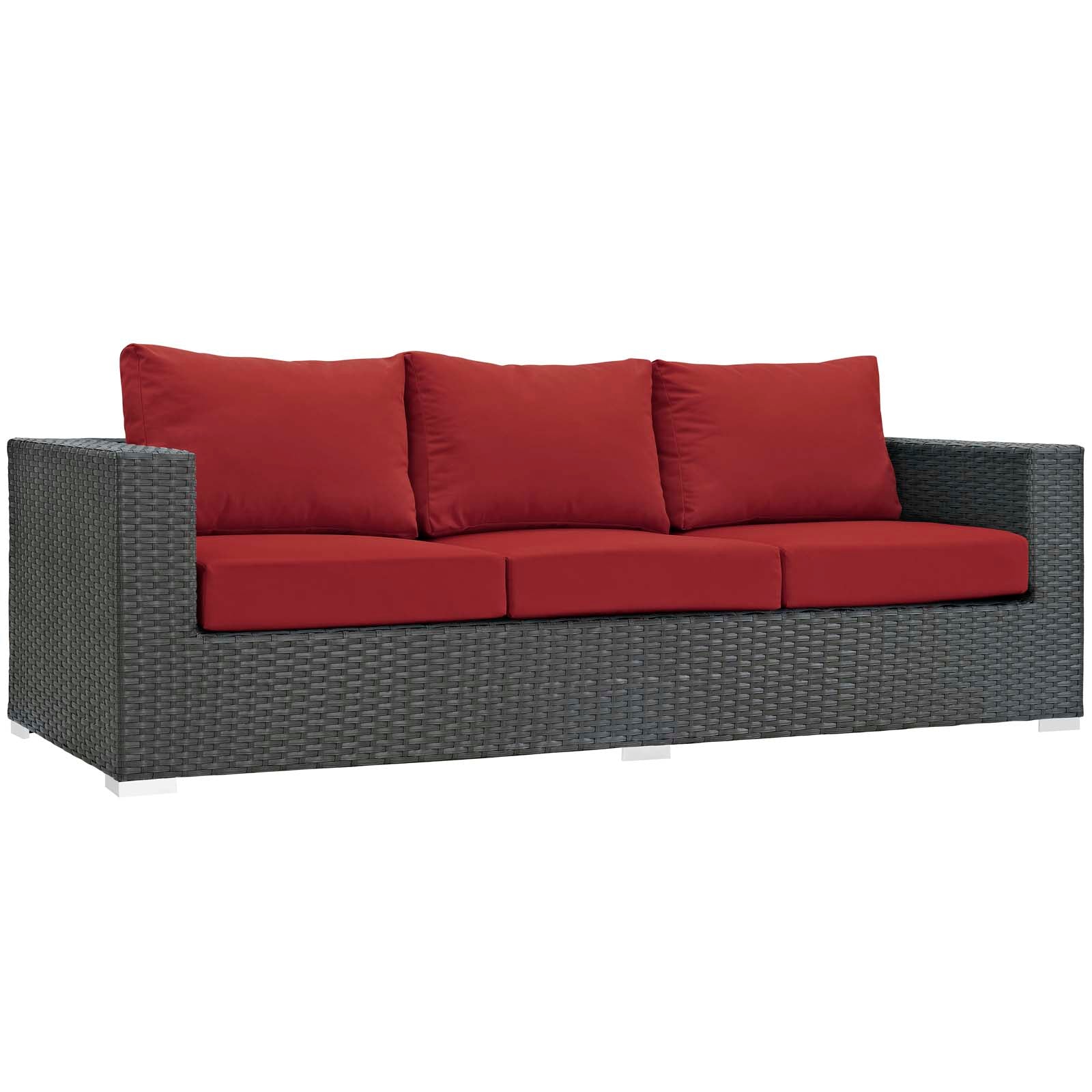 Modway Outdoor Conversation Sets - Sojourn 3 Piece Outdoor Patio Sunbrella Sectional Set Red