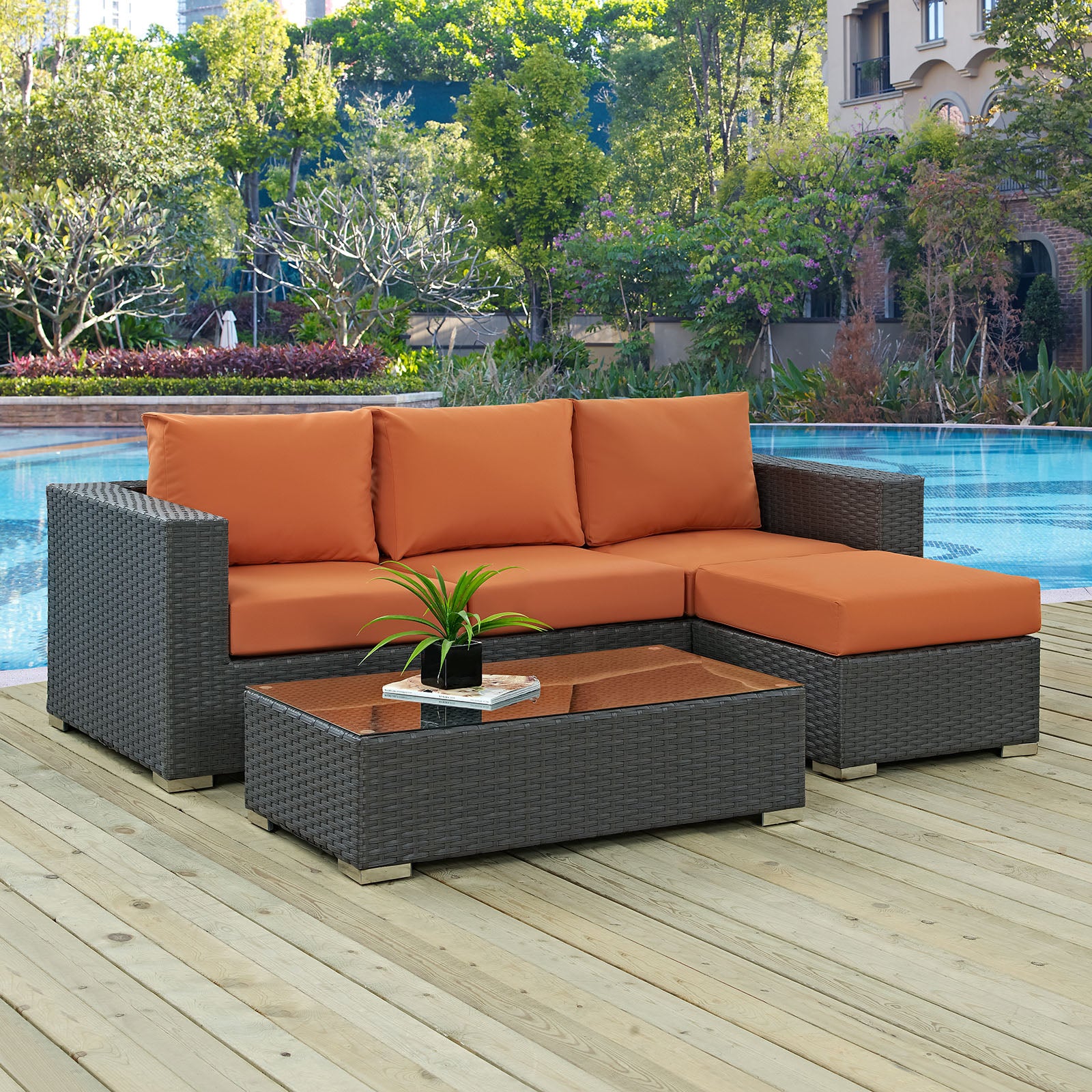 Modway Outdoor Conversation Sets - Sojourn 3 Piece Outdoor Patio Sunbrella Sectional Set of 3 Canvas Tuscan