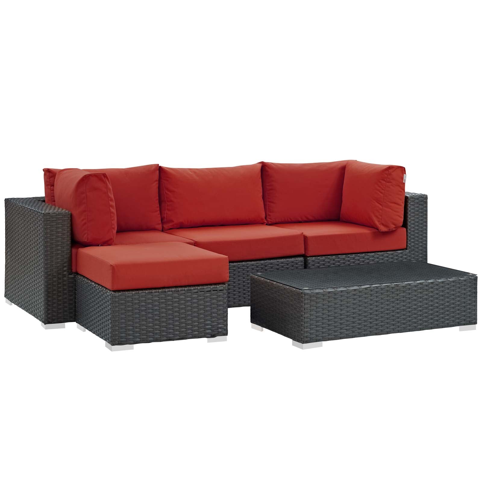 Modway Outdoor Conversation Sets - Sojourn 5 Piece Outdoor Sunbrella Sectional Set Canvas Red