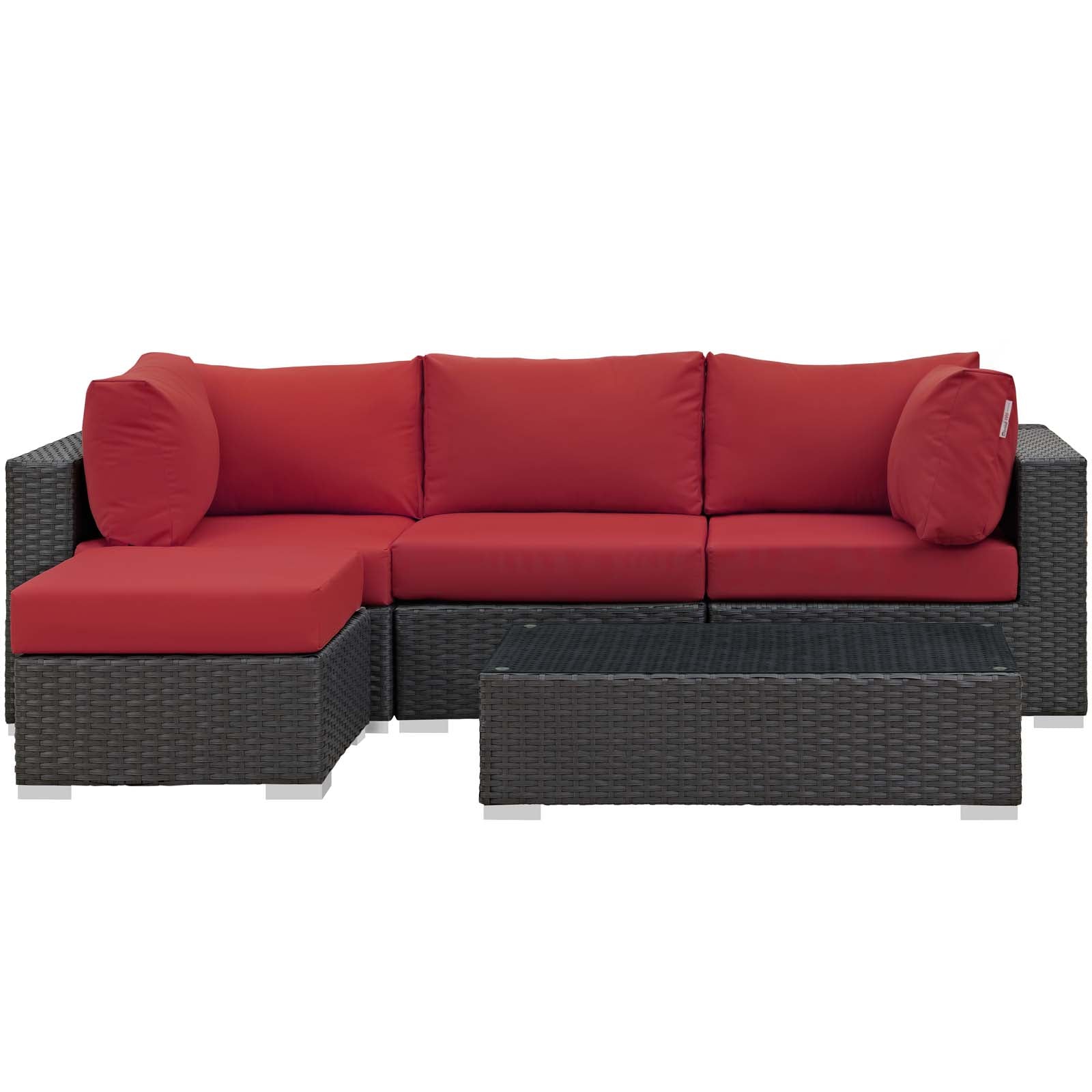 Modway Outdoor Conversation Sets - Sojourn 5 Piece Outdoor Sunbrella Sectional Set Canvas Red