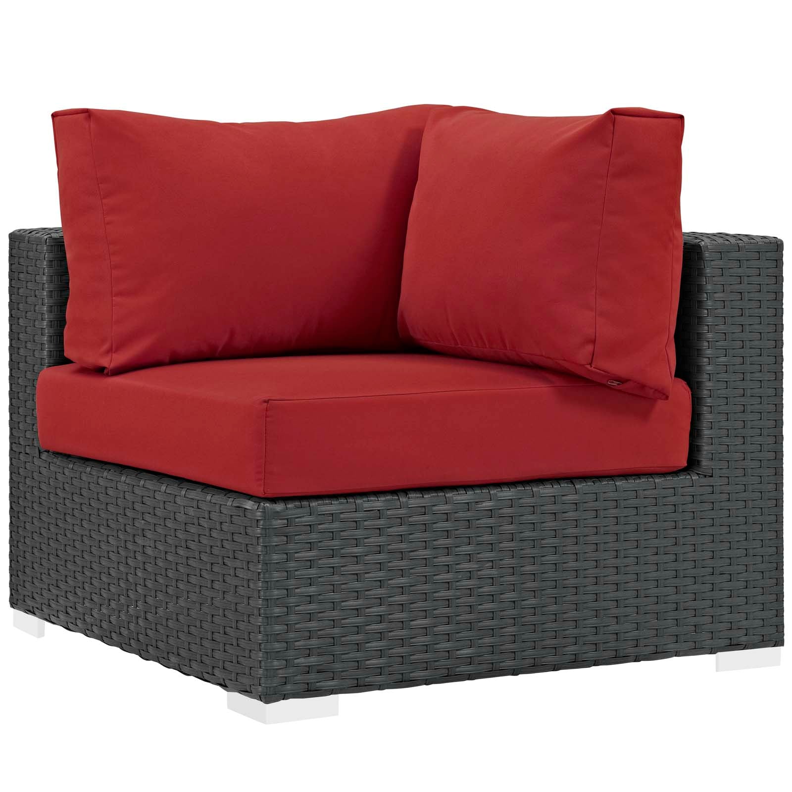 Modway Outdoor Conversation Sets - Sojourn 5 Piece Outdoor Sunbrella Sectional Set Canvas Red