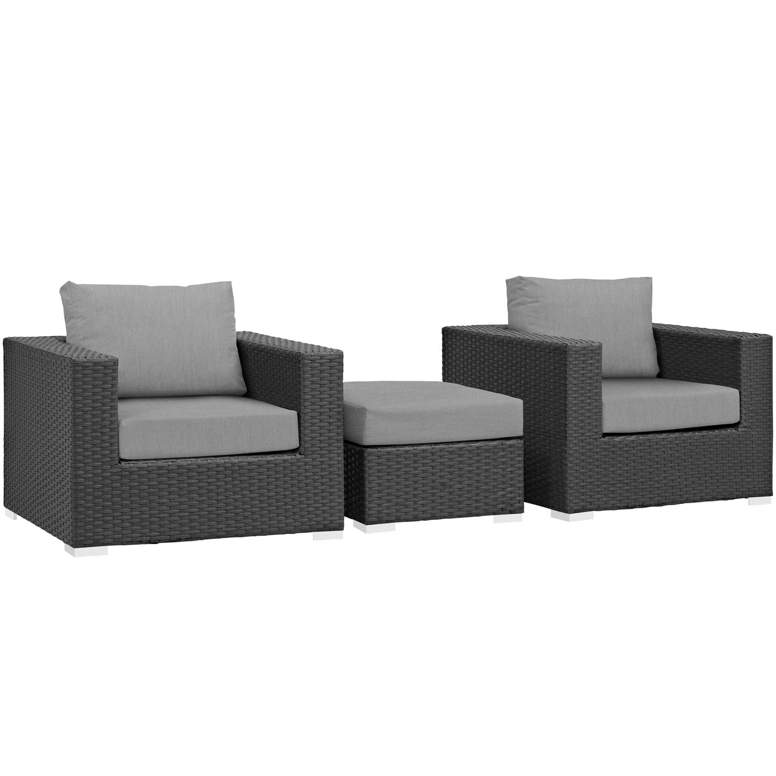 Modway Outdoor Conversation Sets - Sojourn 3 Piece Outdoor Patio Sunbrella Sectional Set Canvas Gray