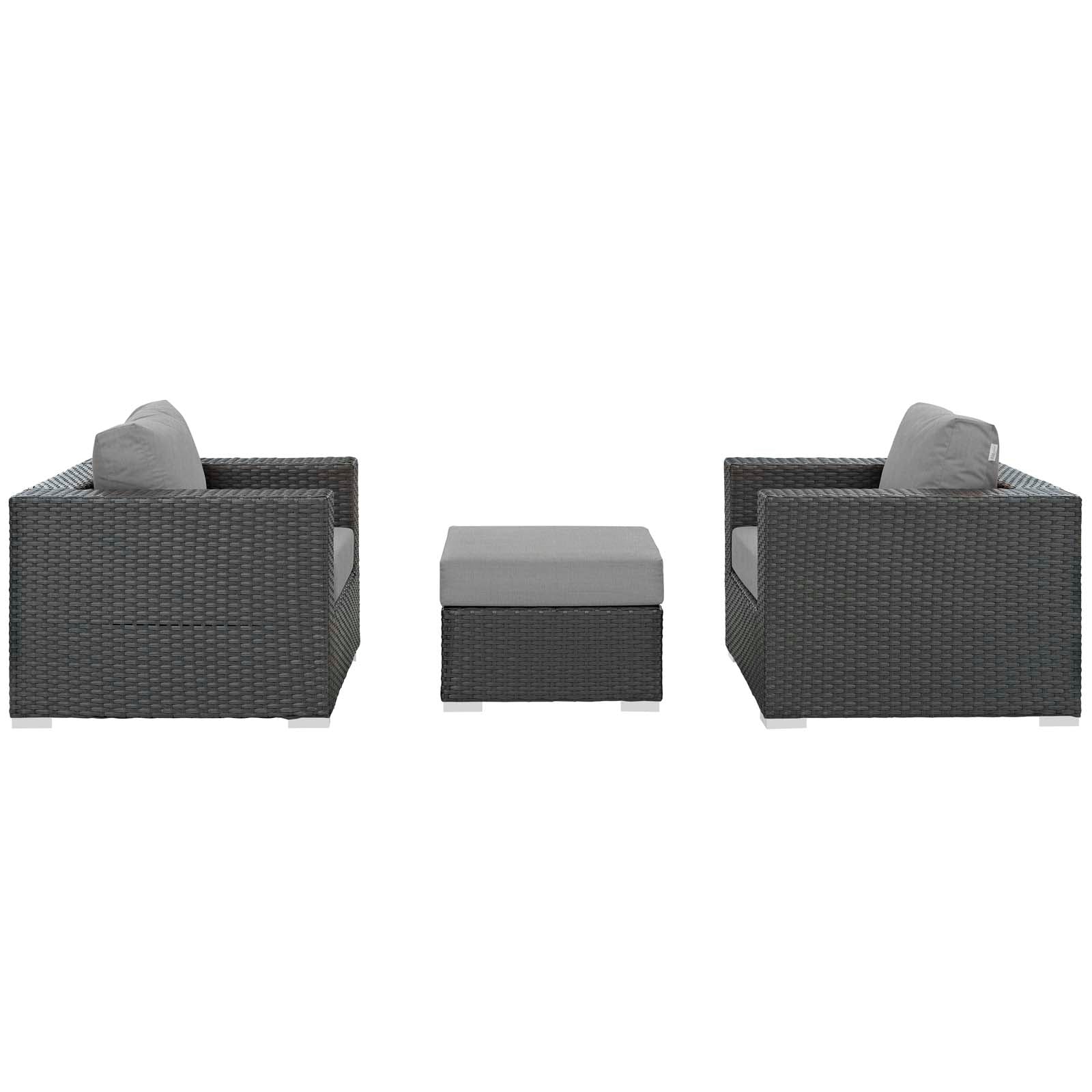 Modway Outdoor Conversation Sets - Sojourn 3 Piece Outdoor Patio Sunbrella Sectional Set Canvas Gray