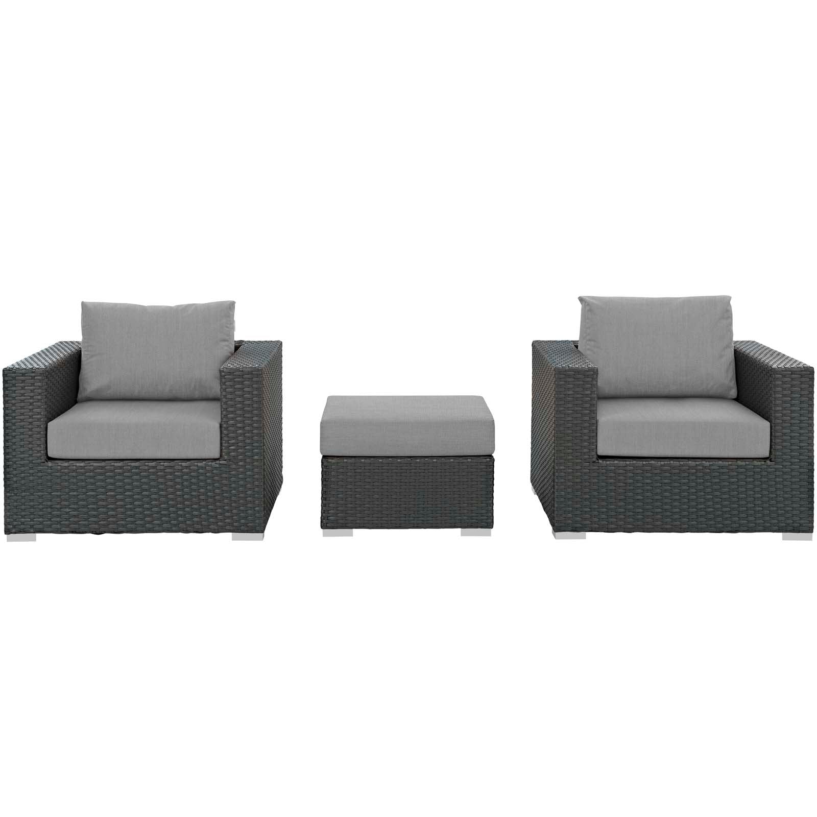 Modway Outdoor Conversation Sets - Sojourn 3 Piece Outdoor Patio Sunbrella Sectional Set Canvas Gray