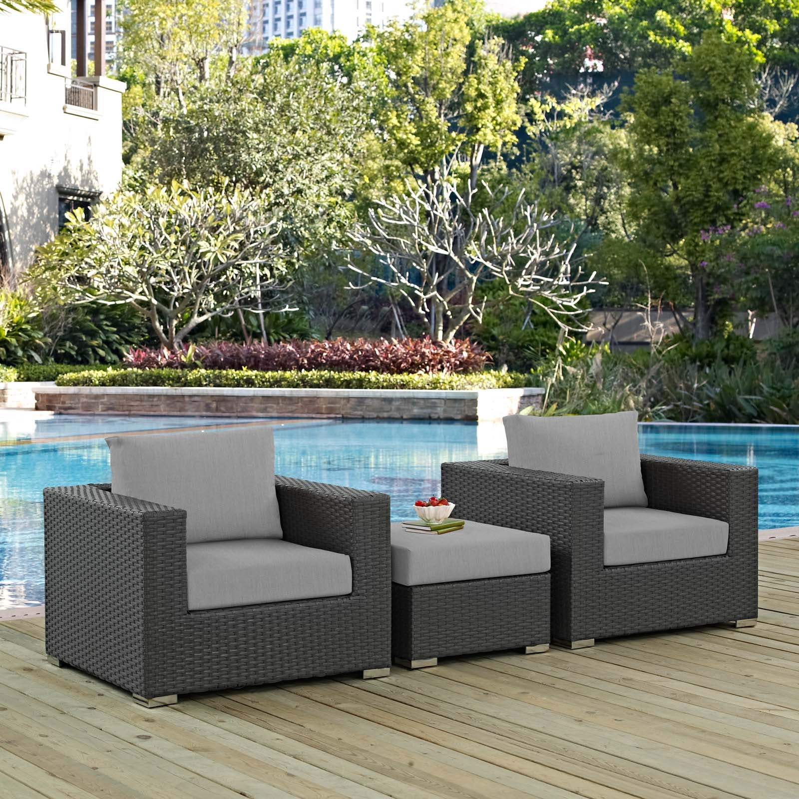 Modway Outdoor Conversation Sets - Sojourn 3 Piece Outdoor Patio Sunbrella Sectional Set Canvas Gray