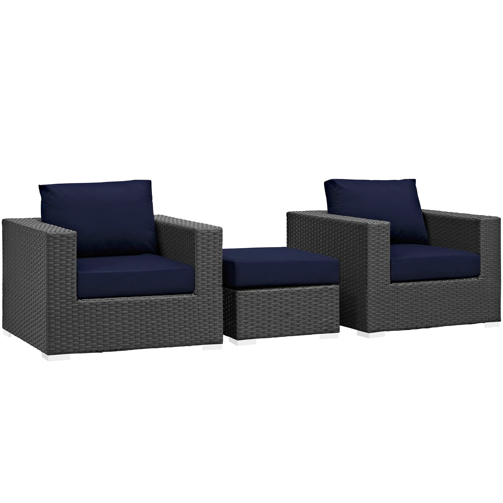 Modway Outdoor Conversation Sets - Sojourn 3 Piece Outdoor Patio Sunbrella Sectional Set Canvas Navy