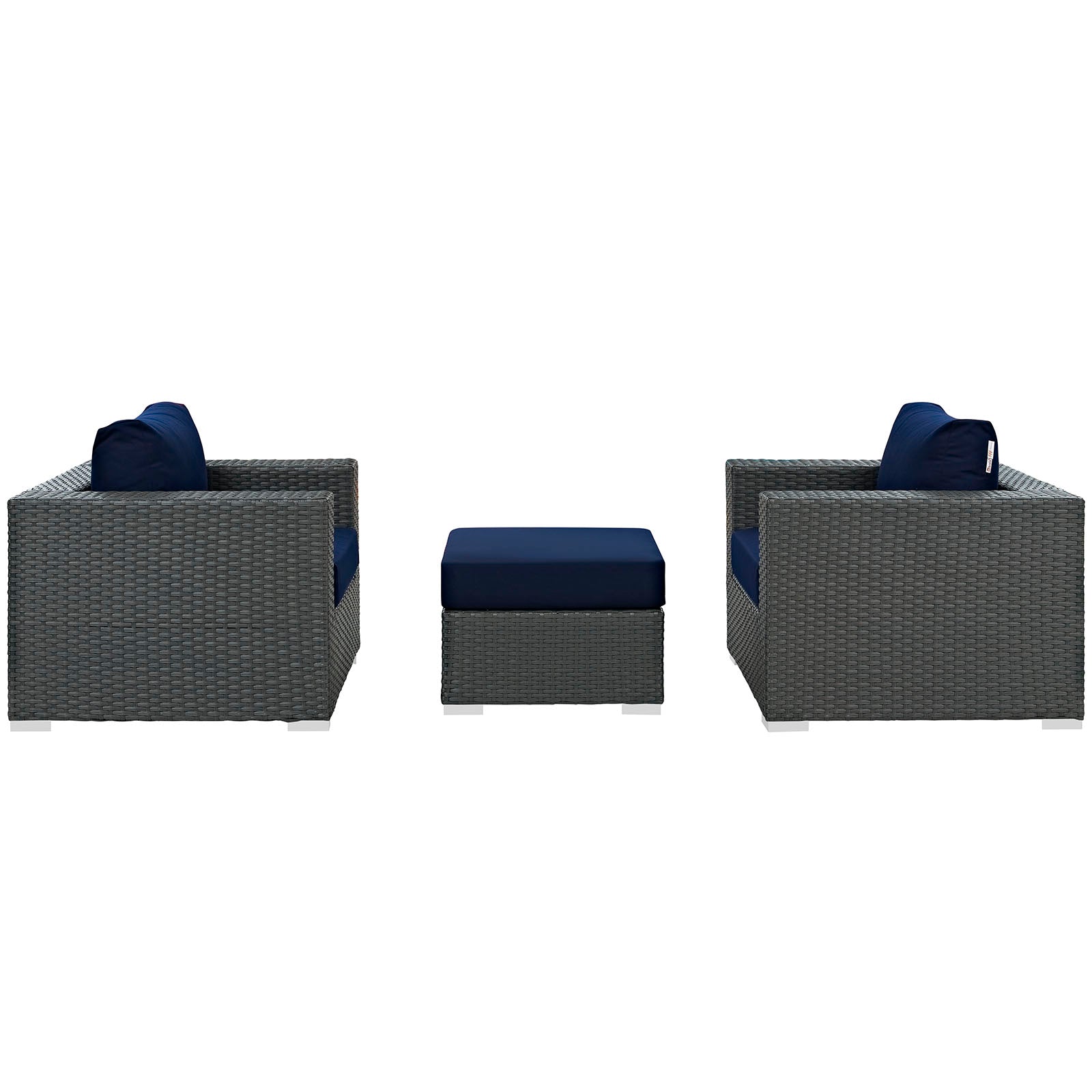 Modway Outdoor Conversation Sets - Sojourn 3 Piece Outdoor Patio Sunbrella Sectional Set Canvas Navy