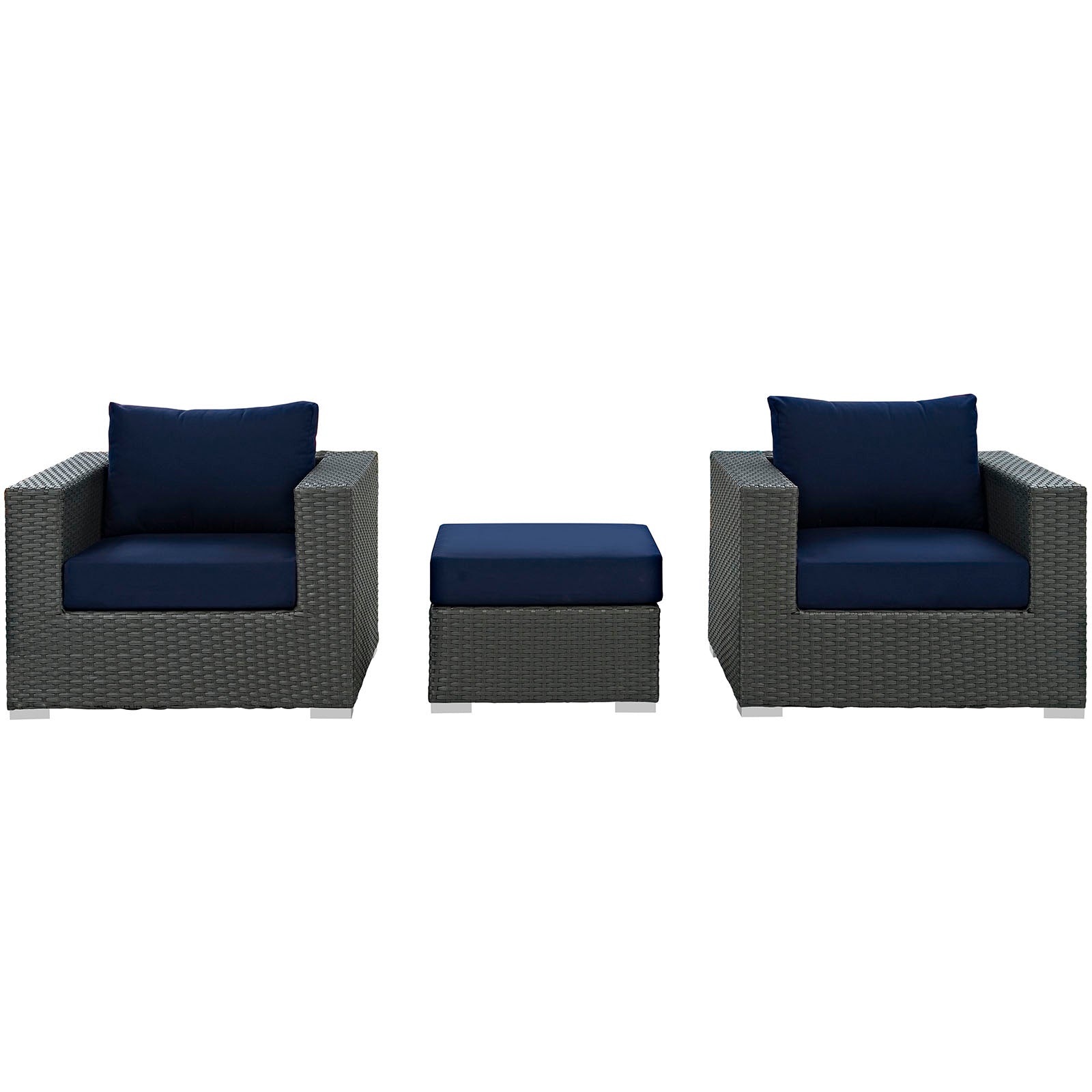 Modway Outdoor Conversation Sets - Sojourn 3 Piece Outdoor Patio Sunbrella Sectional Set Canvas Navy