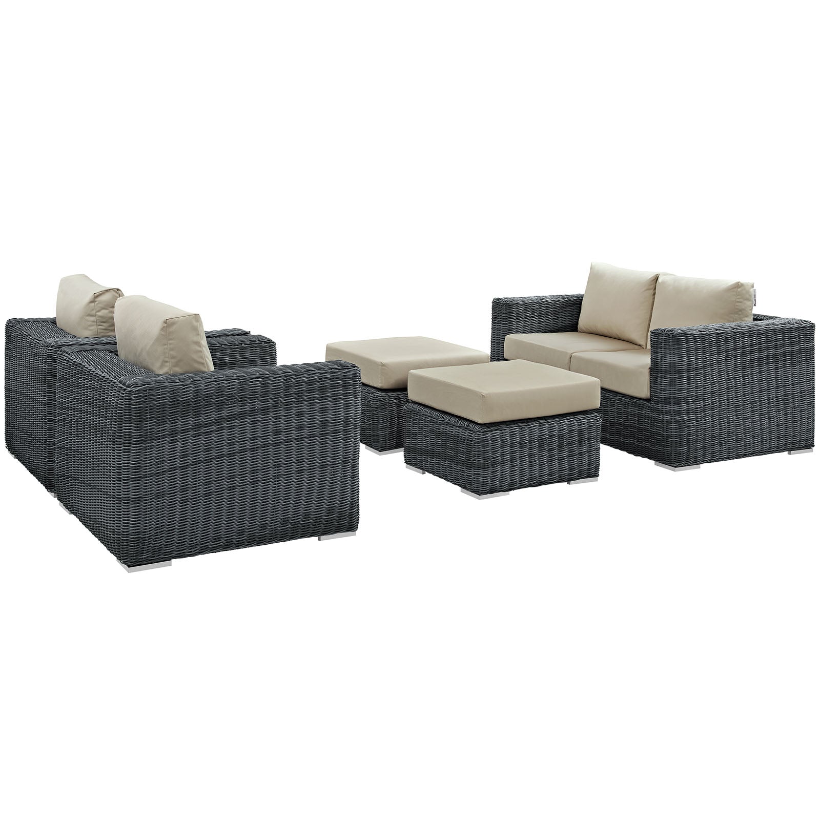 Modway Outdoor Conversation Sets - Summon 5 Piece Outdoor Patio Sectional Set Canvas Antique Beige