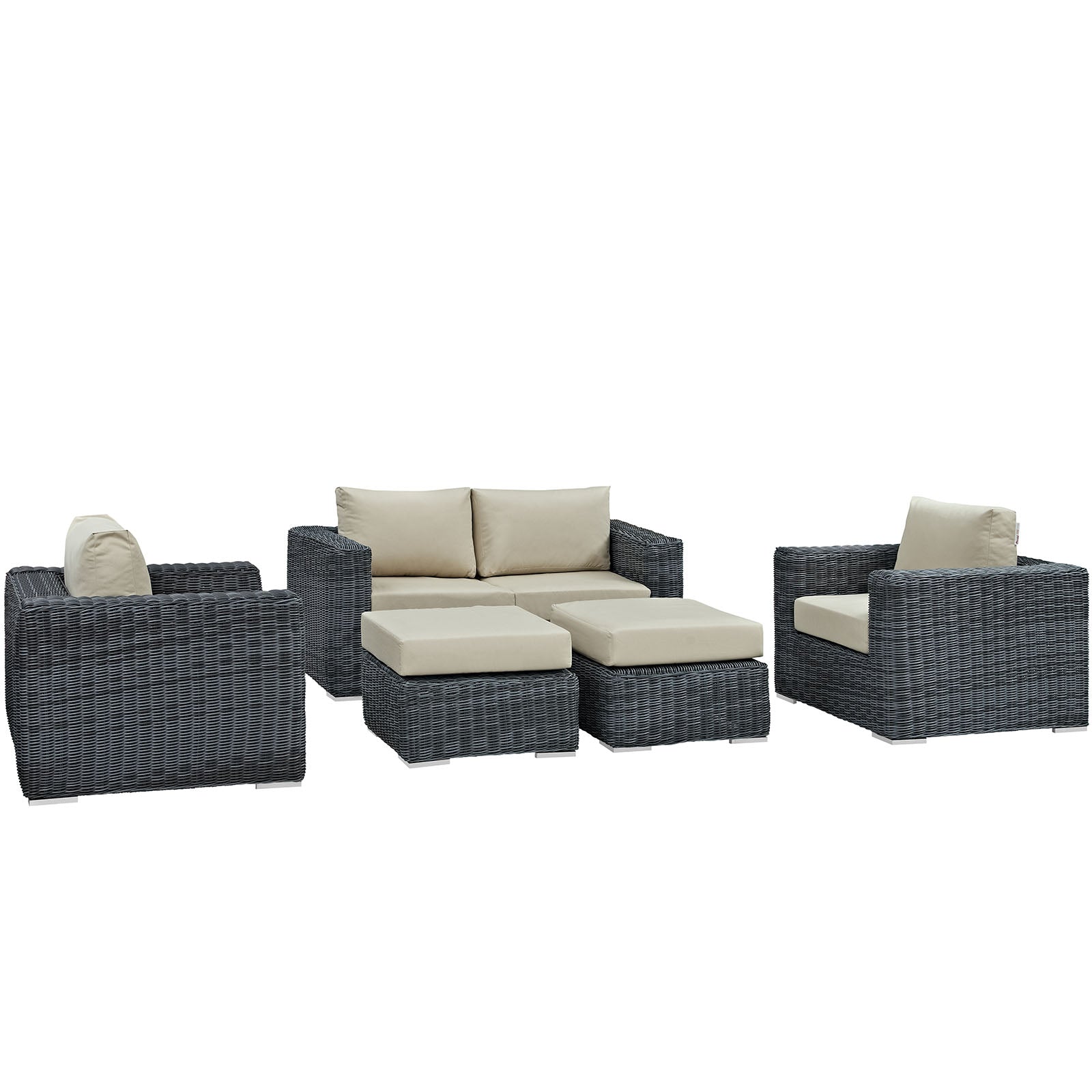 Modway Outdoor Conversation Sets - Summon 5 Piece Outdoor Patio Sectional Set Canvas Antique Beige