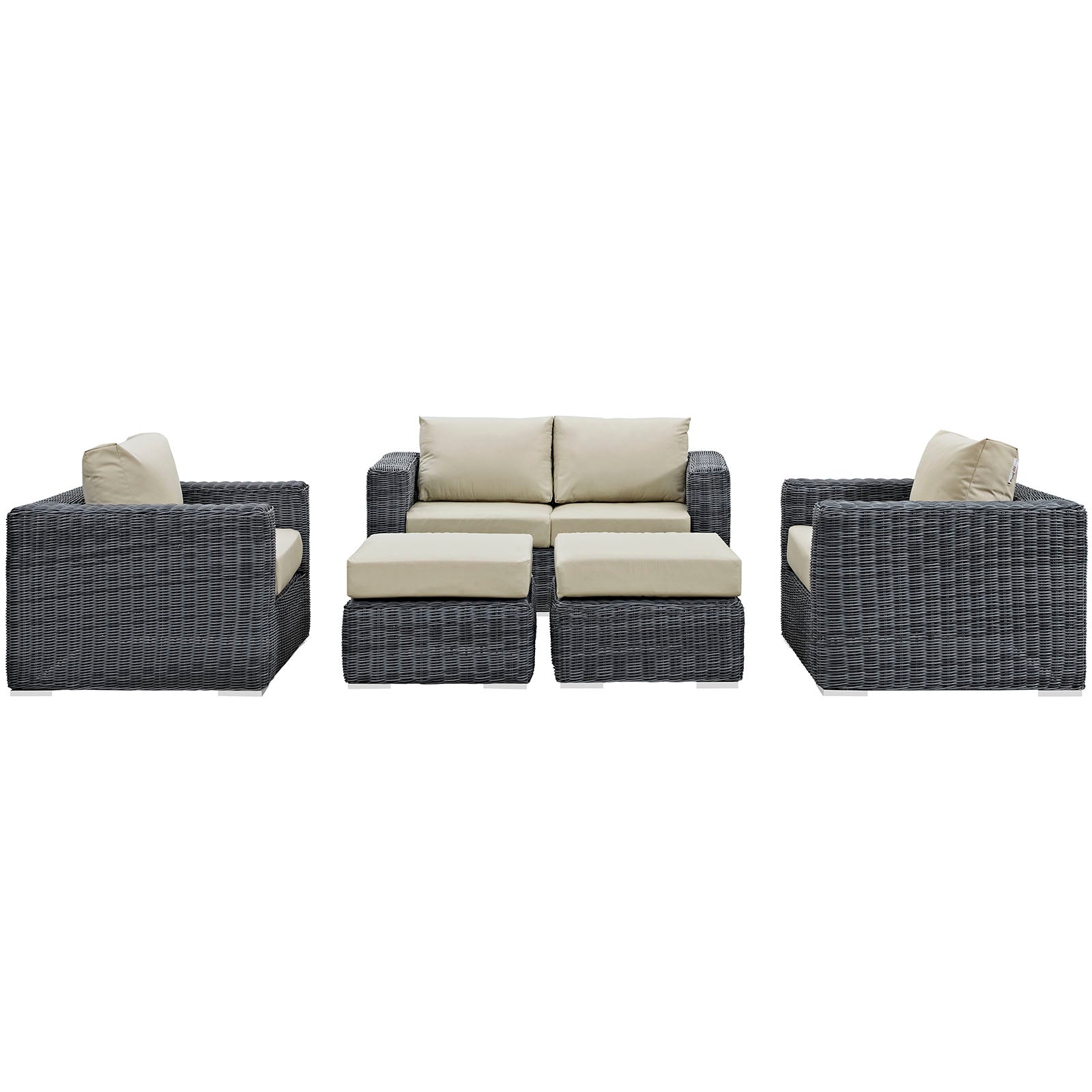 Modway Outdoor Conversation Sets - Summon 5 Piece Outdoor Patio Sectional Set Canvas Antique Beige