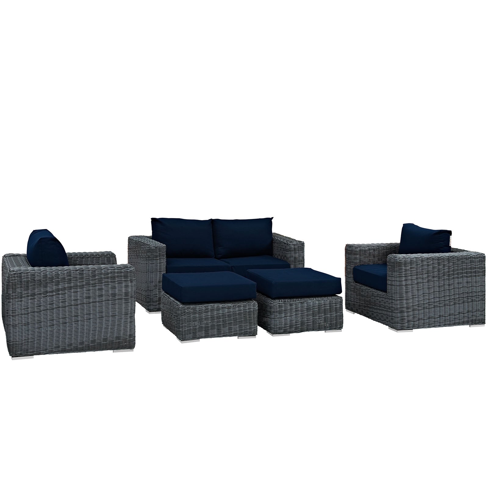 Modway Outdoor Conversation Sets - Summon 130.5" 5 Piece Outdoor Patio Sunbrella Sectional Set Canvas Navy