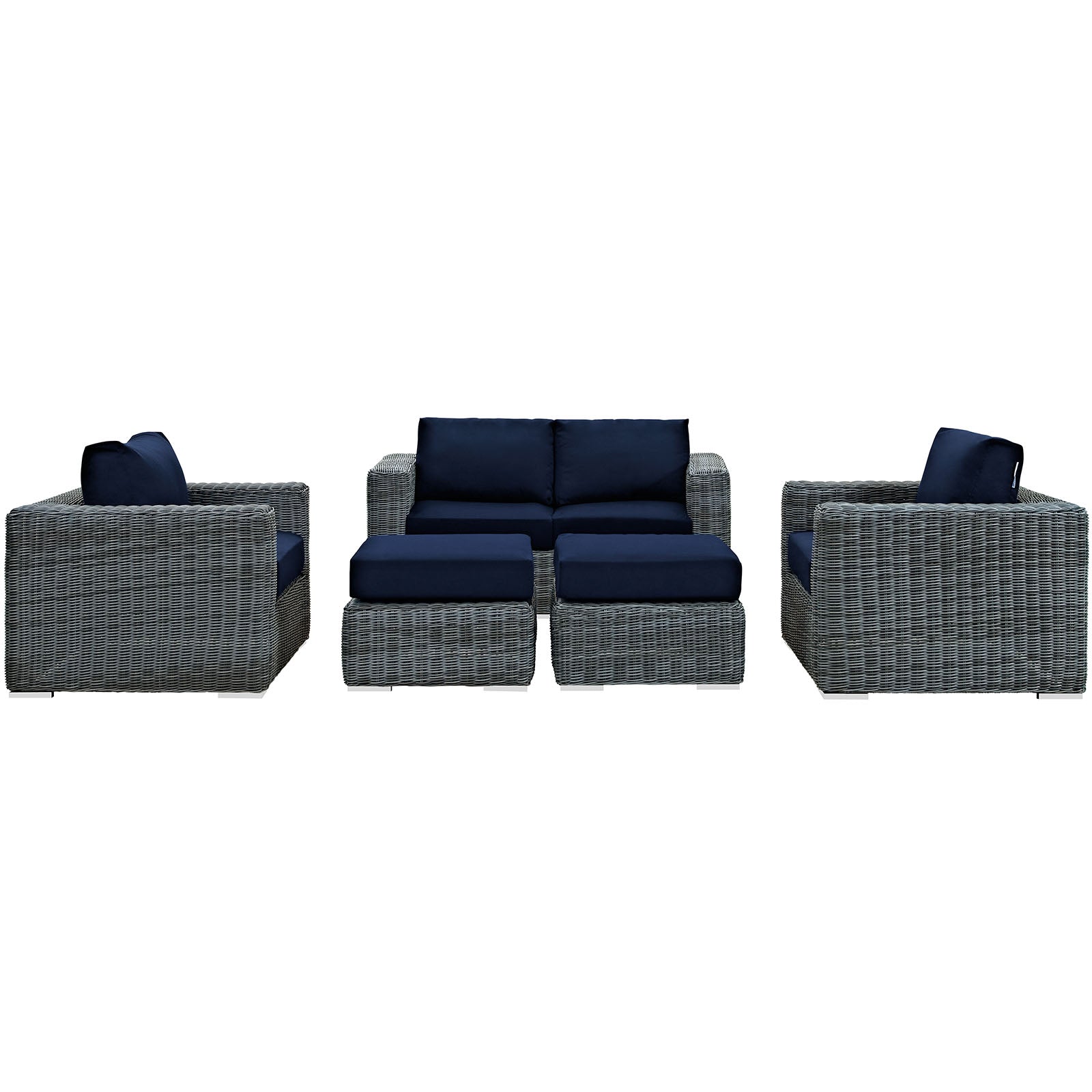 Modway Outdoor Conversation Sets - Summon 130.5" 5 Piece Outdoor Patio Sunbrella Sectional Set Canvas Navy