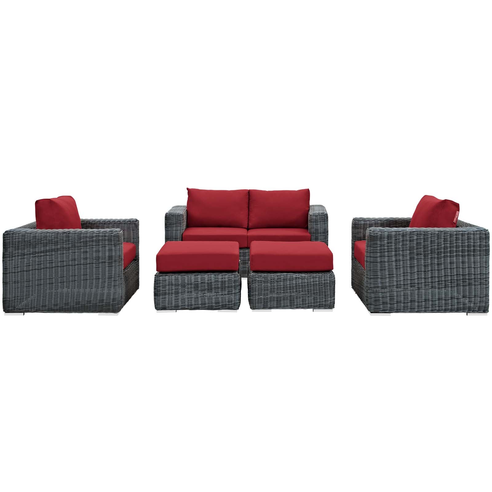 Modway Outdoor Conversation Sets - Summon 5 Piece Outdoor Patio Sectional Set Canvas Red