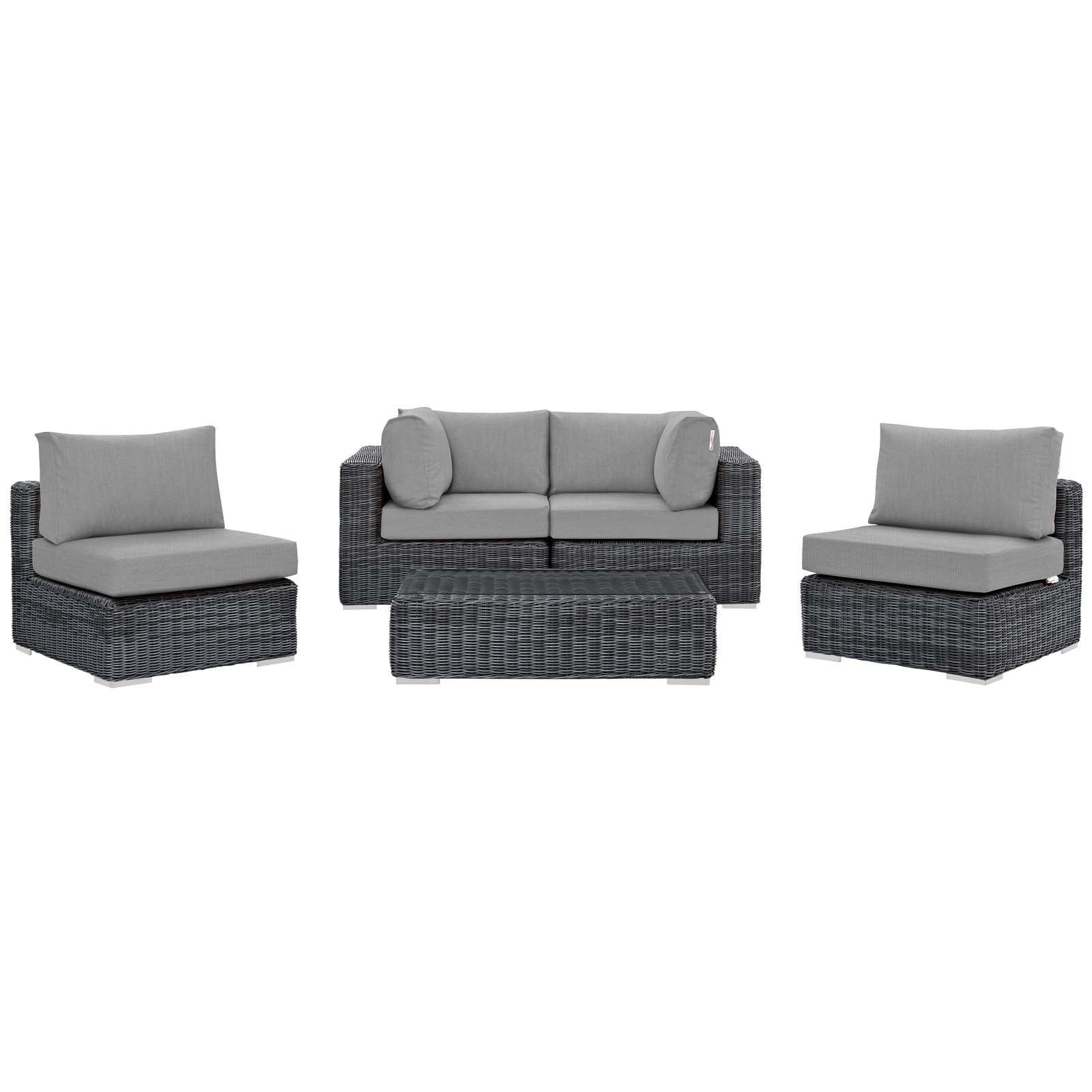 Modway Outdoor Conversation Sets - Summon 5 Piece Outdoor Patio Sectional Set Canvas Gray