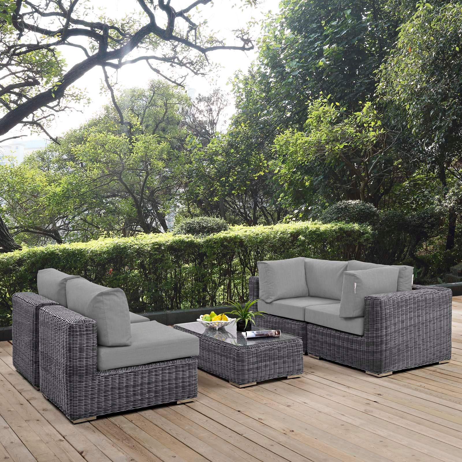 Modway Outdoor Conversation Sets - Summon 5 Piece Outdoor Patio Sectional Set Canvas Gray