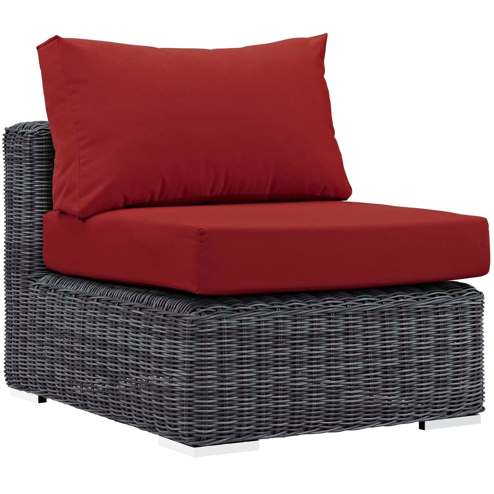 Modway Outdoor Conversation Sets - Summon 5 Piece Outdoor Patio Sunbrella Sectional Set Red