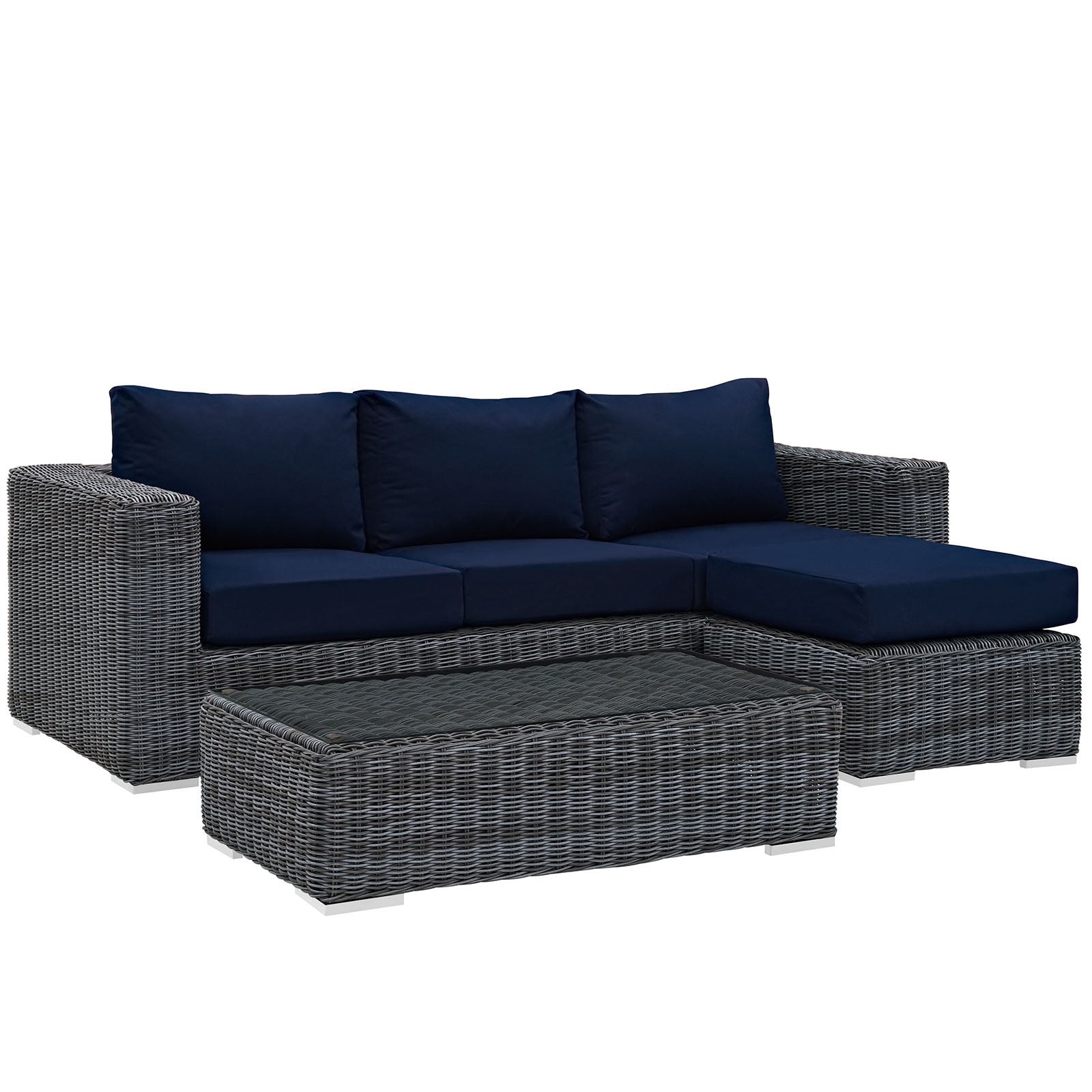 Modway Outdoor Conversation Sets - Summon 3 Piece Outdoor 89"W Patio Sunbrella Sectional Set Canvas