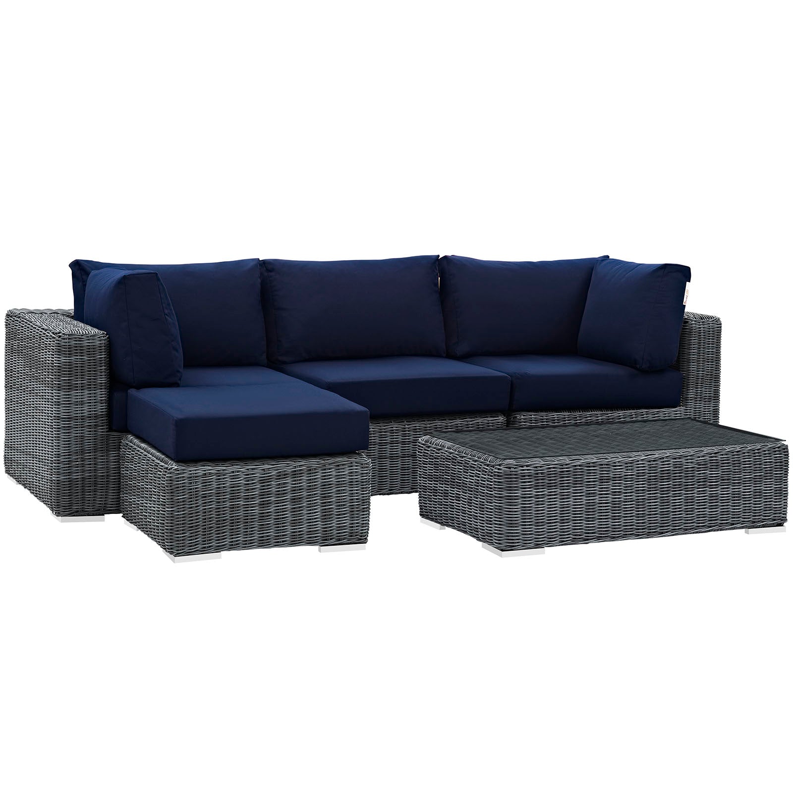 Modway Outdoor Conversation Sets - Summon 5 Piece Outdoor Patio Sunbrella Sectional Set Canvas Navy