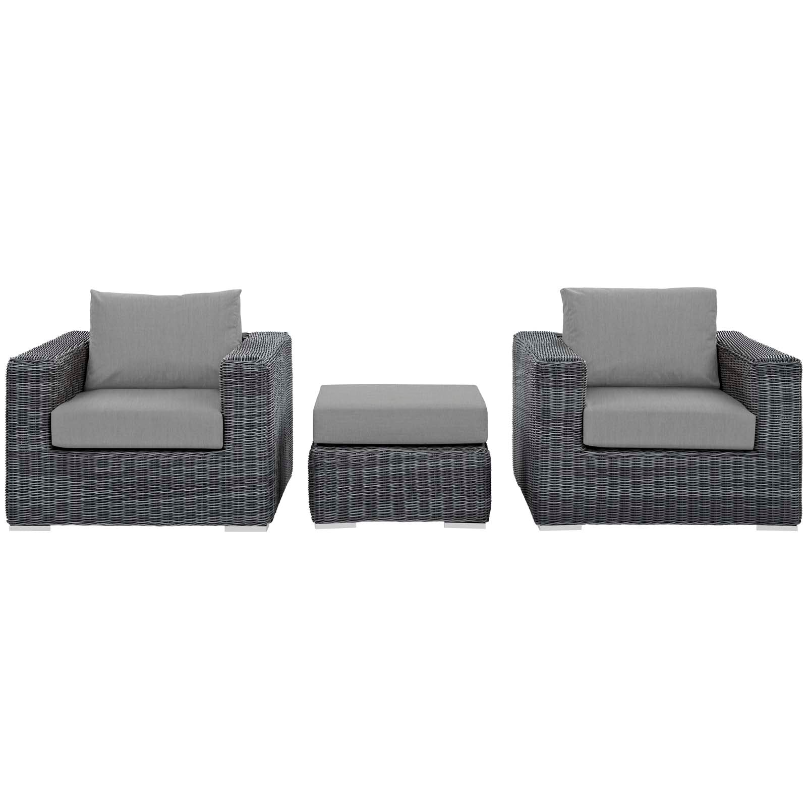 Modway Outdoor Conversation Sets - Summon 3 Piece Outdoor Patio Sunbrella Sectional Set Canvas Gray