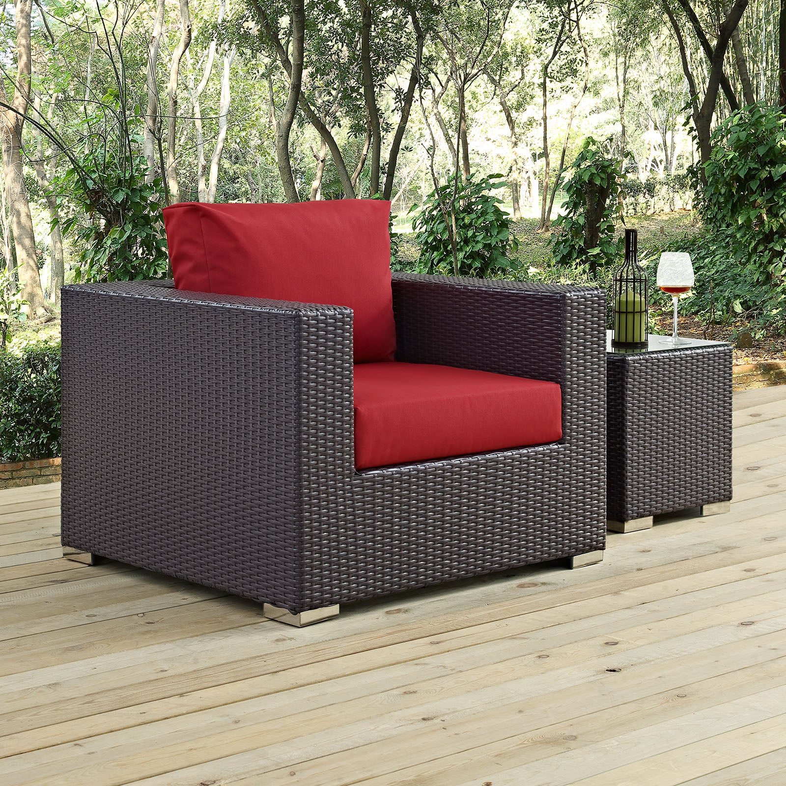 Modway Outdoor Chairs - Convene Outdoor Patio Armchair Espresso Red