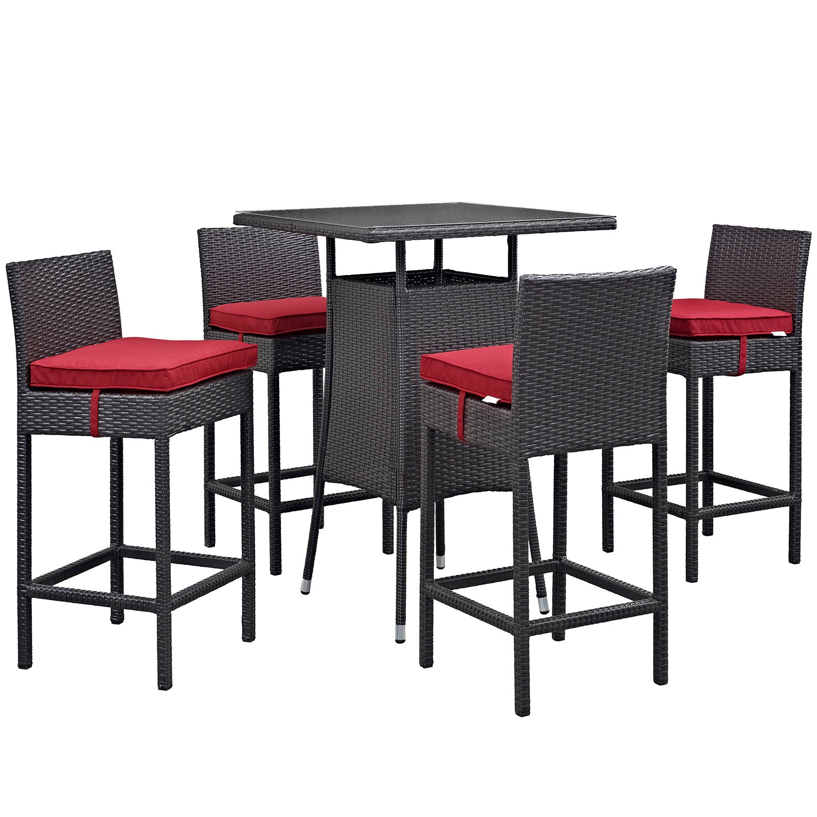 Modway Outdoor Dining Sets - Convene 5 Piece Outdoor Patio Pub Set Espresso Red