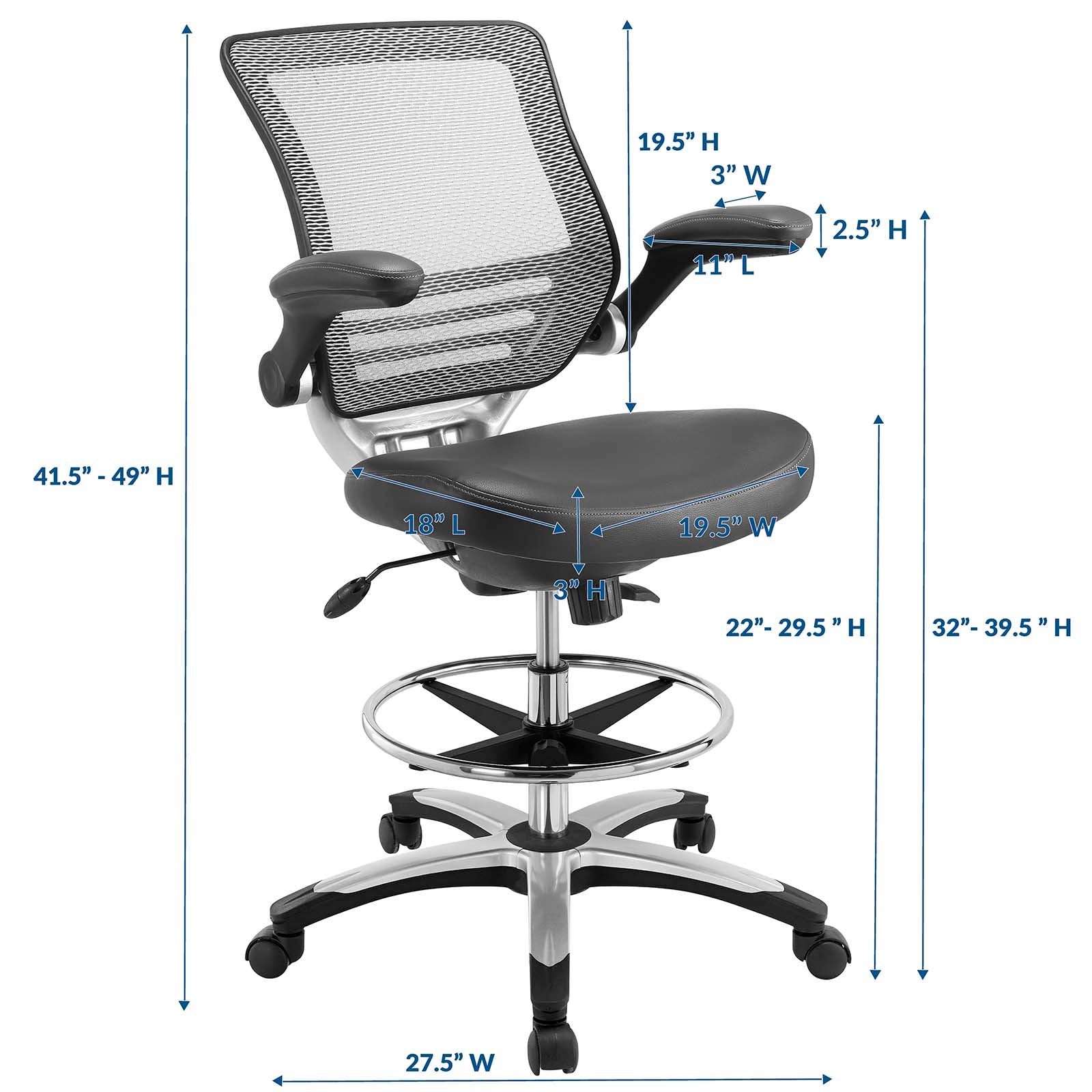 Edge Drafting Chair Gray Ergonomic Design Buy Now