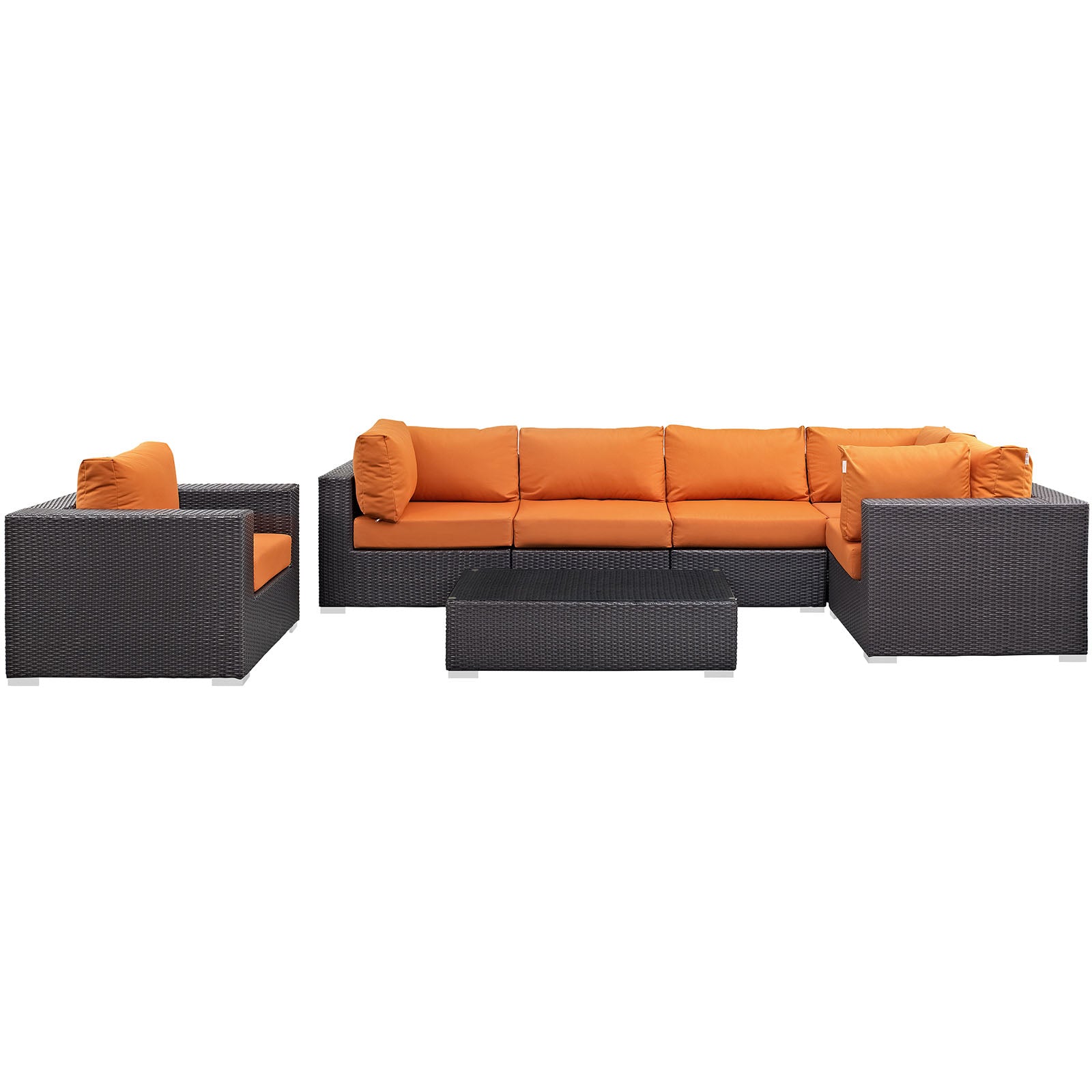 Modway Outdoor Conversation Sets - Convene 7 Piece 167.5" Outdoor Patio Sectional Set Espresso Orange