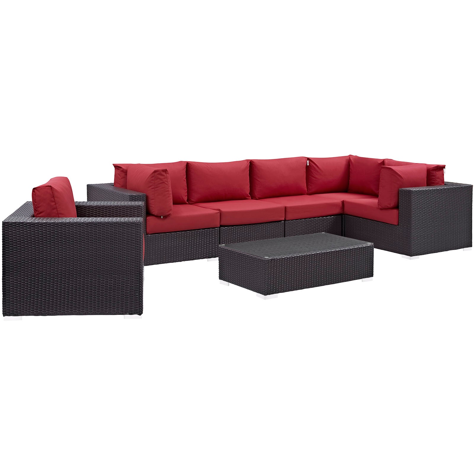 Modway Outdoor Conversation Sets - Convene 7 Pc Outdoor Patio Sectional Set Espresso Red