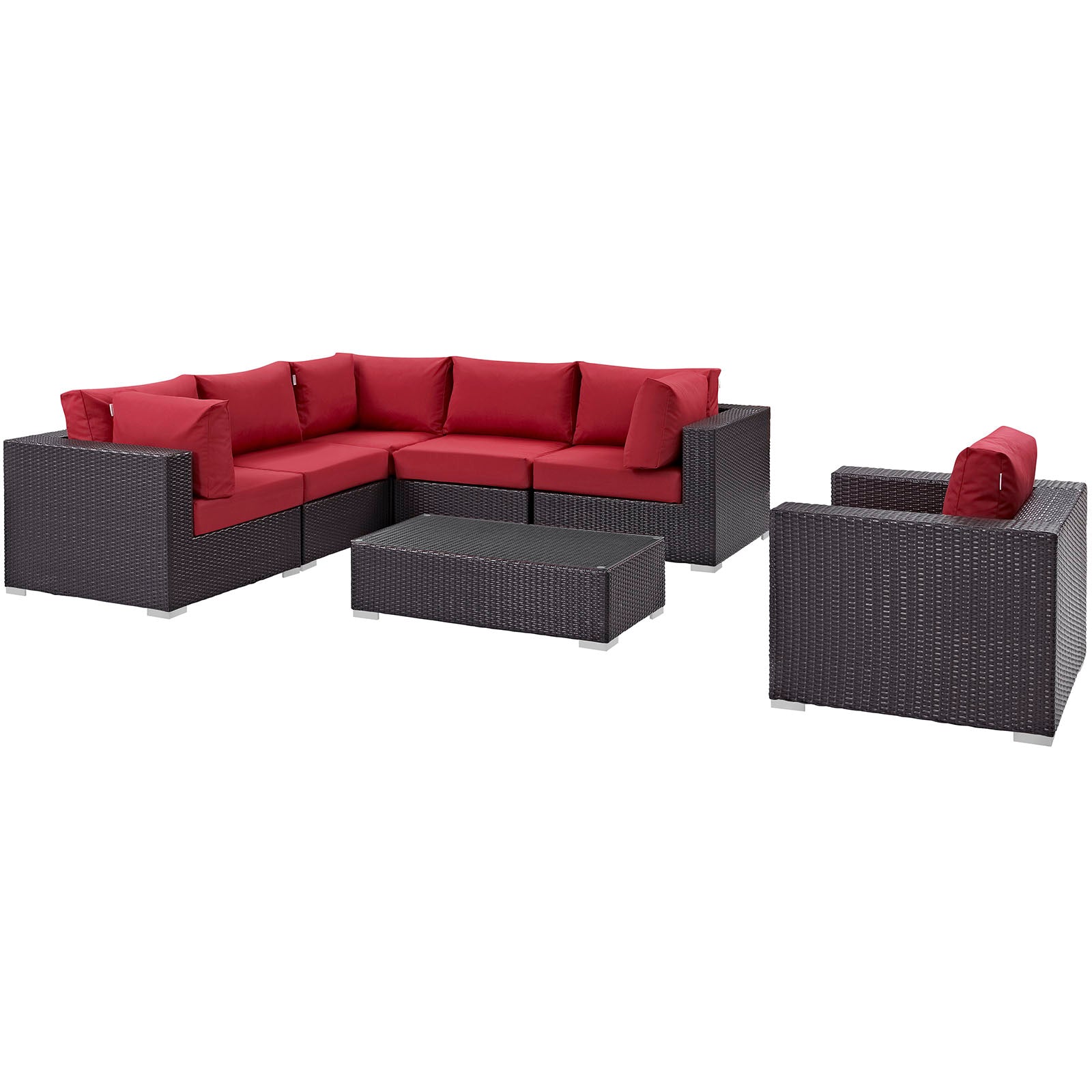 Modway Outdoor Conversation Sets - Convene 7 Pc Outdoor Patio Sectional Set Espresso Red