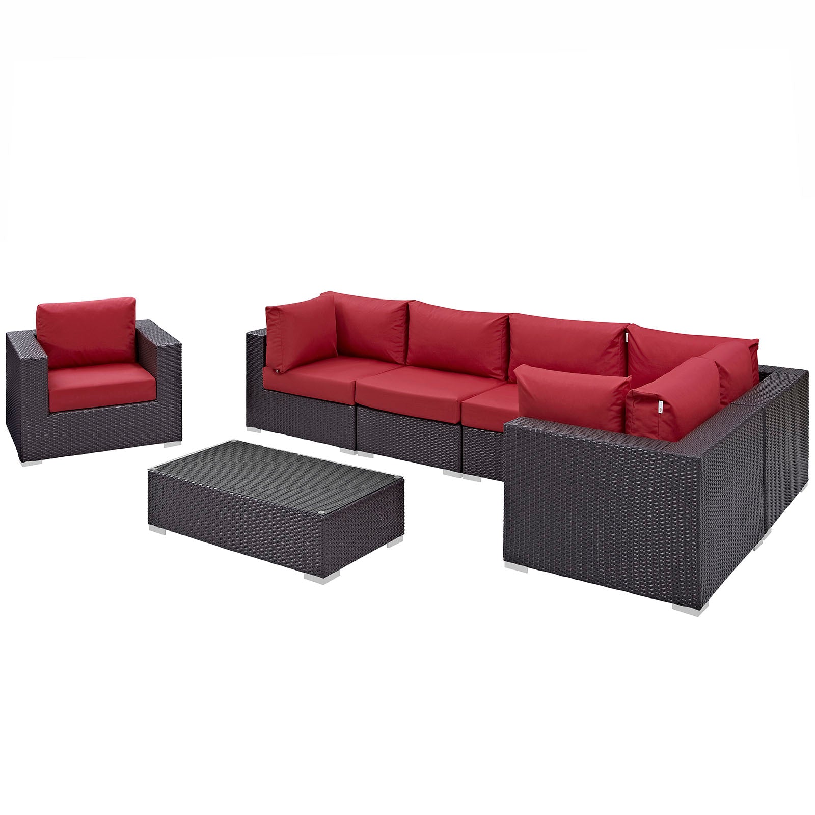 Modway Outdoor Conversation Sets - Convene 7 Pc Outdoor Patio Sectional Set Espresso Red