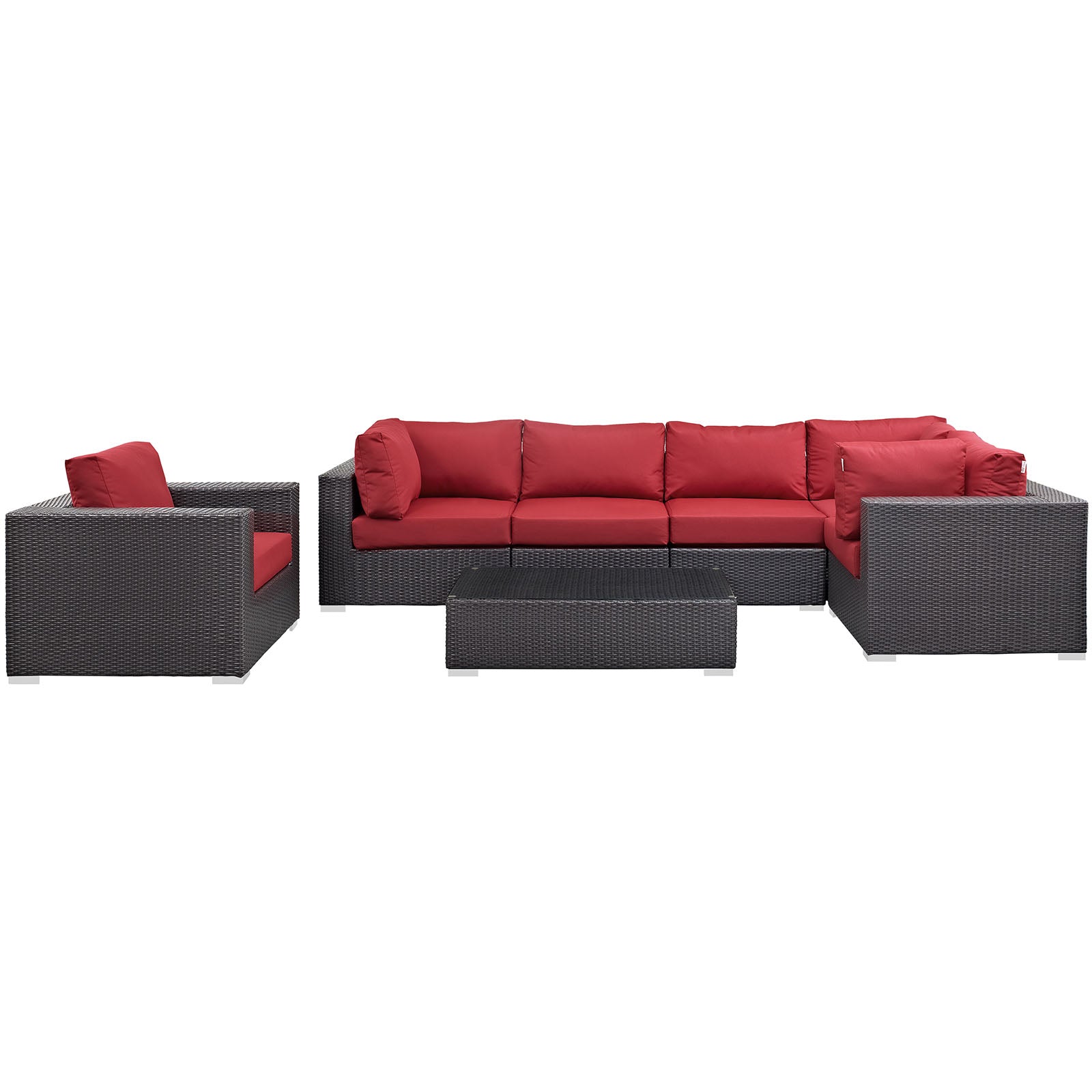 Modway Outdoor Conversation Sets - Convene 7 Pc Outdoor Patio Sectional Set Espresso Red