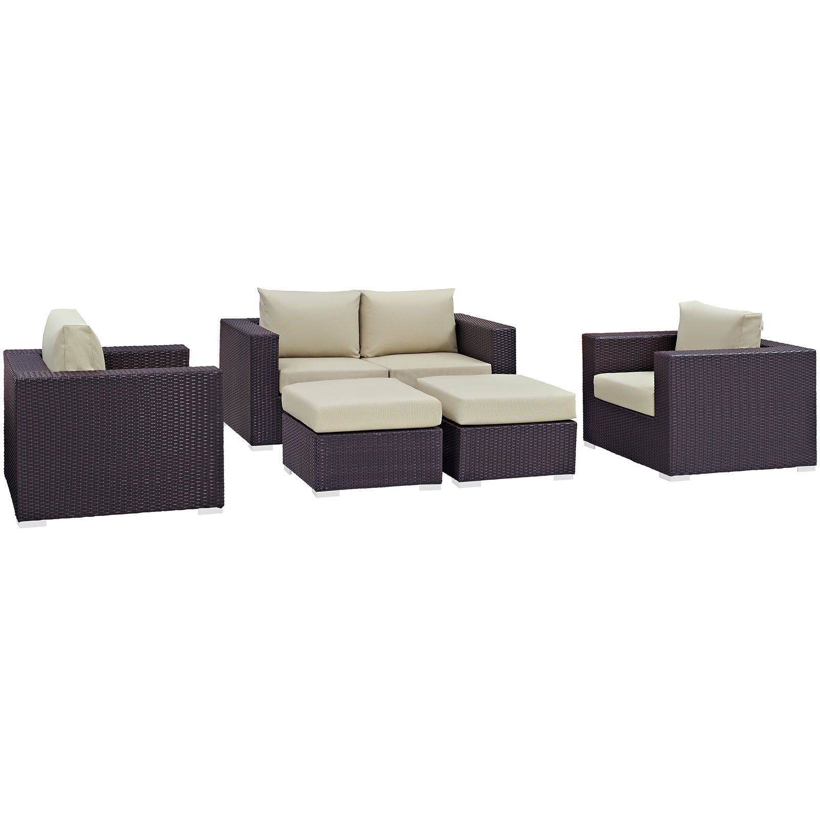 Modway Outdoor Conversation Sets - Convene 5 Piece Outdoor 130.5"W Patio Sofa Set Espresso Beige