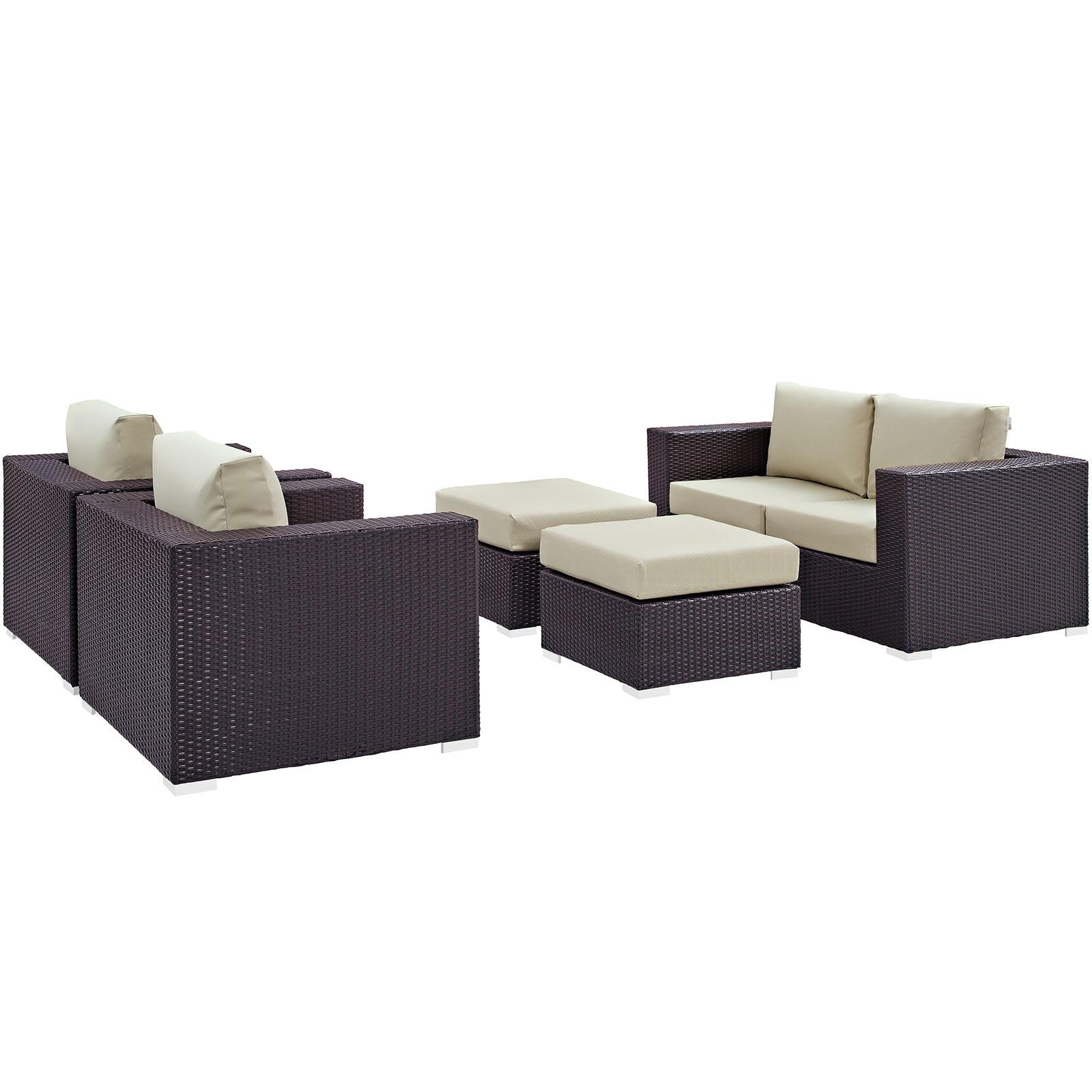 Modway Outdoor Conversation Sets - Convene 5 Piece Outdoor 130.5"W Patio Sofa Set Espresso Beige