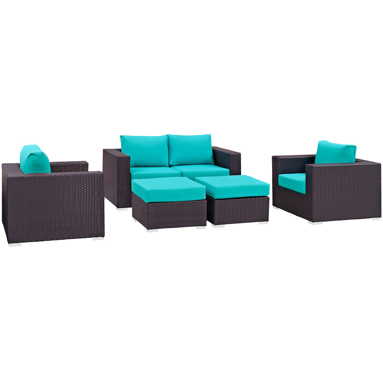 Modway Outdoor Conversation Sets - Convene 5 Piece Outdoor Patio 130.5"W Sofa Set Espresso Turquoise