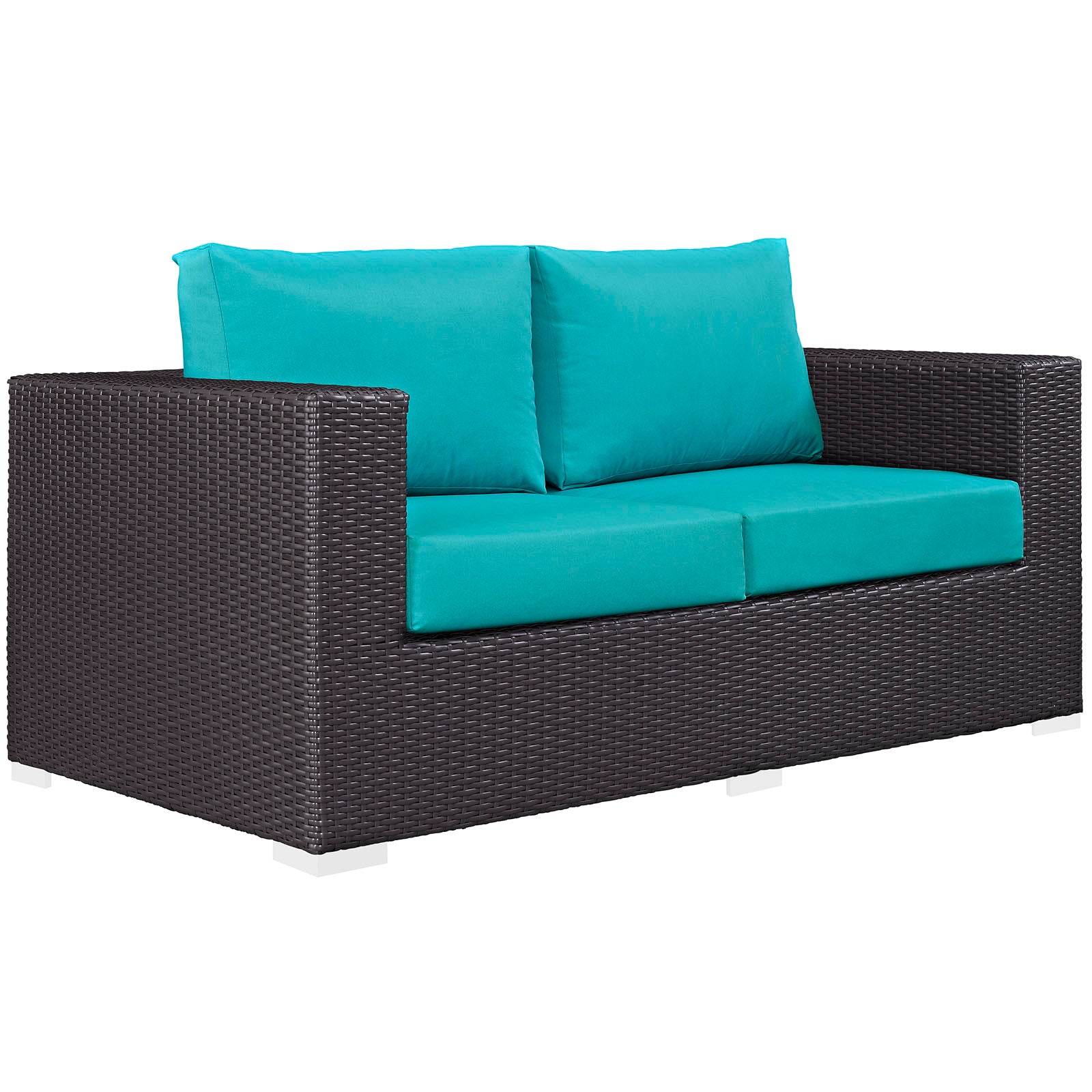 Modway Outdoor Conversation Sets - Convene 5 Piece Outdoor Patio 130.5"W Sofa Set Espresso Turquoise