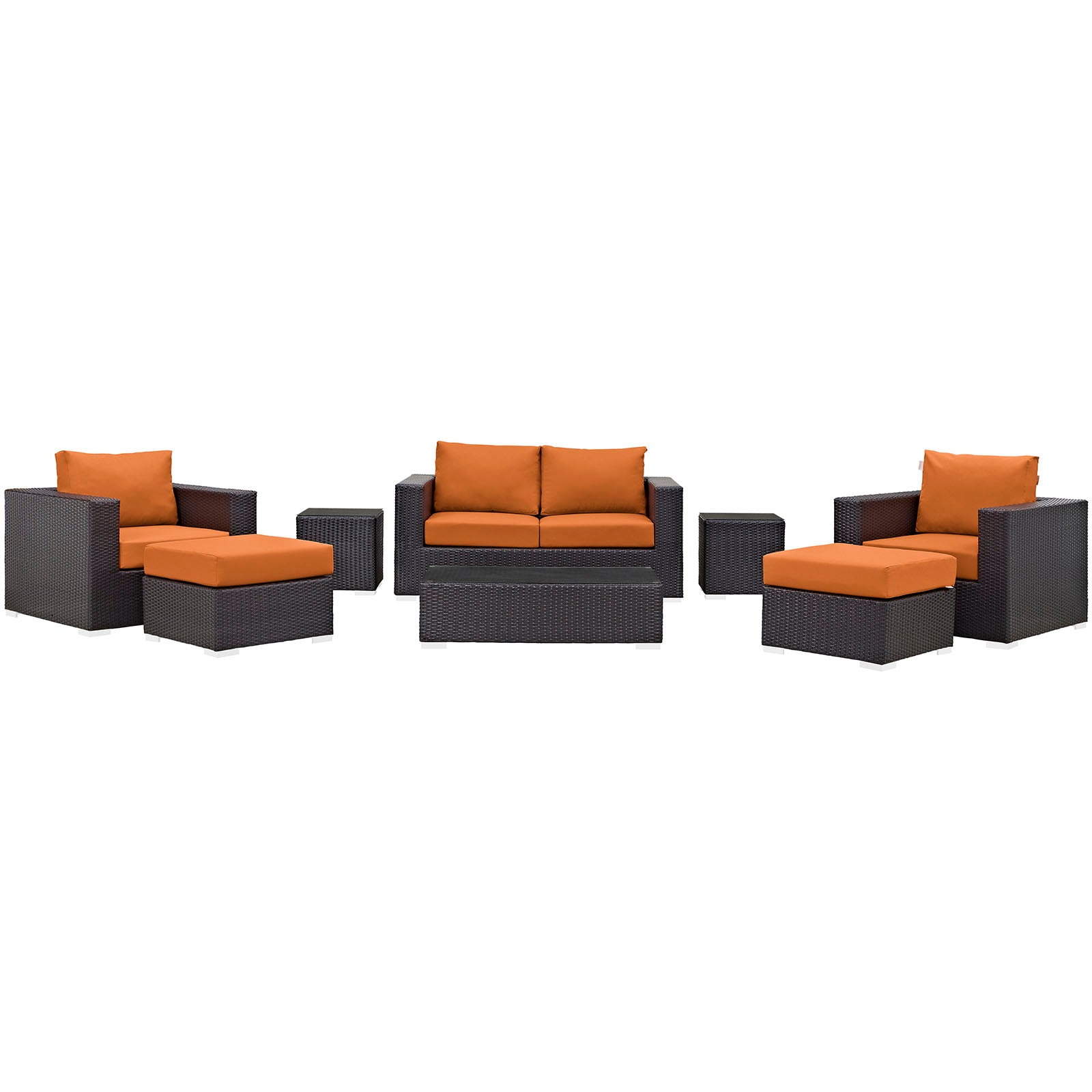 Modway Outdoor Conversation Sets - Convene 8 Piece Outdoor Patio Sofa Set Espresso Orange