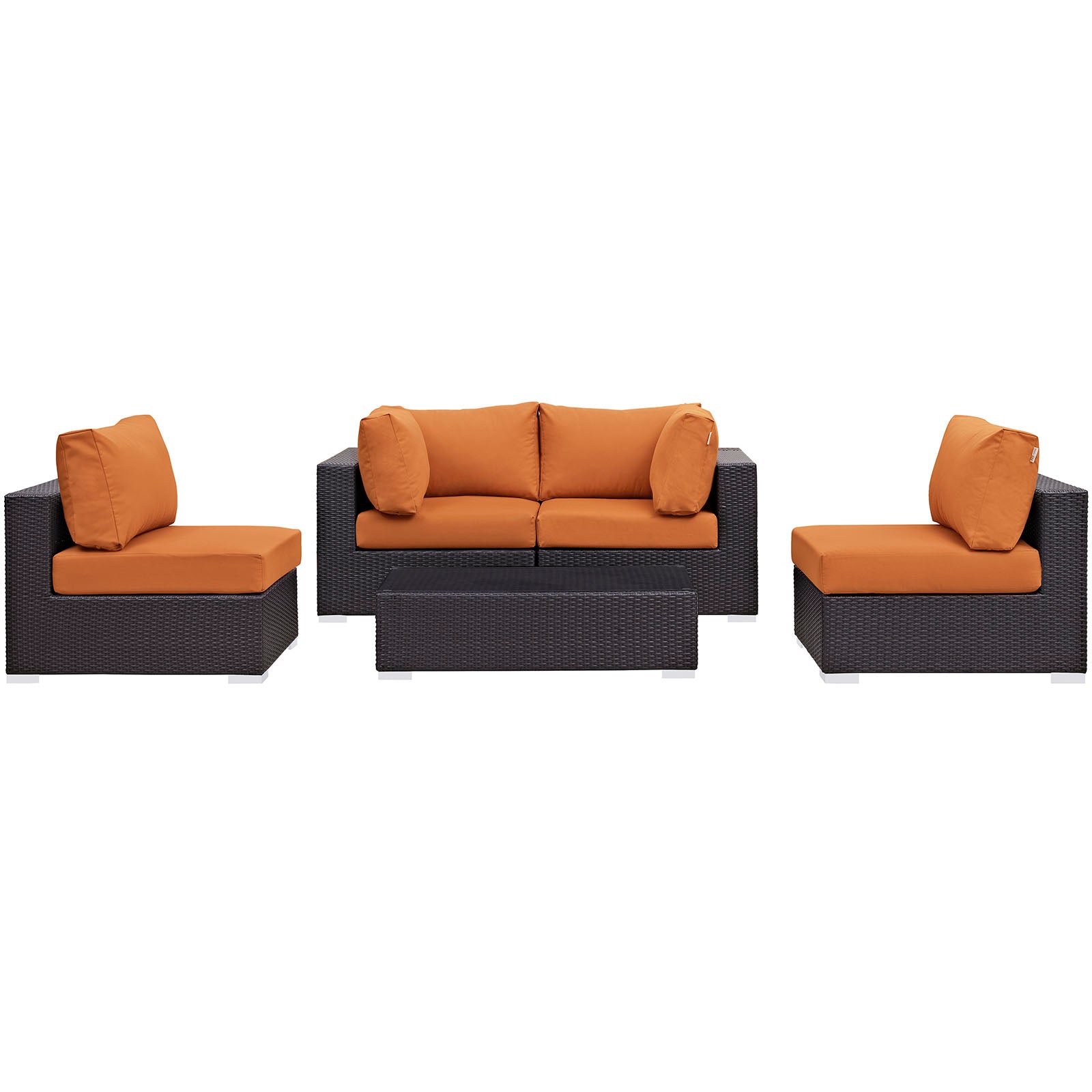 Modway Outdoor Conversation Sets - Convene 5 Piece Outdoor 134" Sectional Set Espresso & Orange