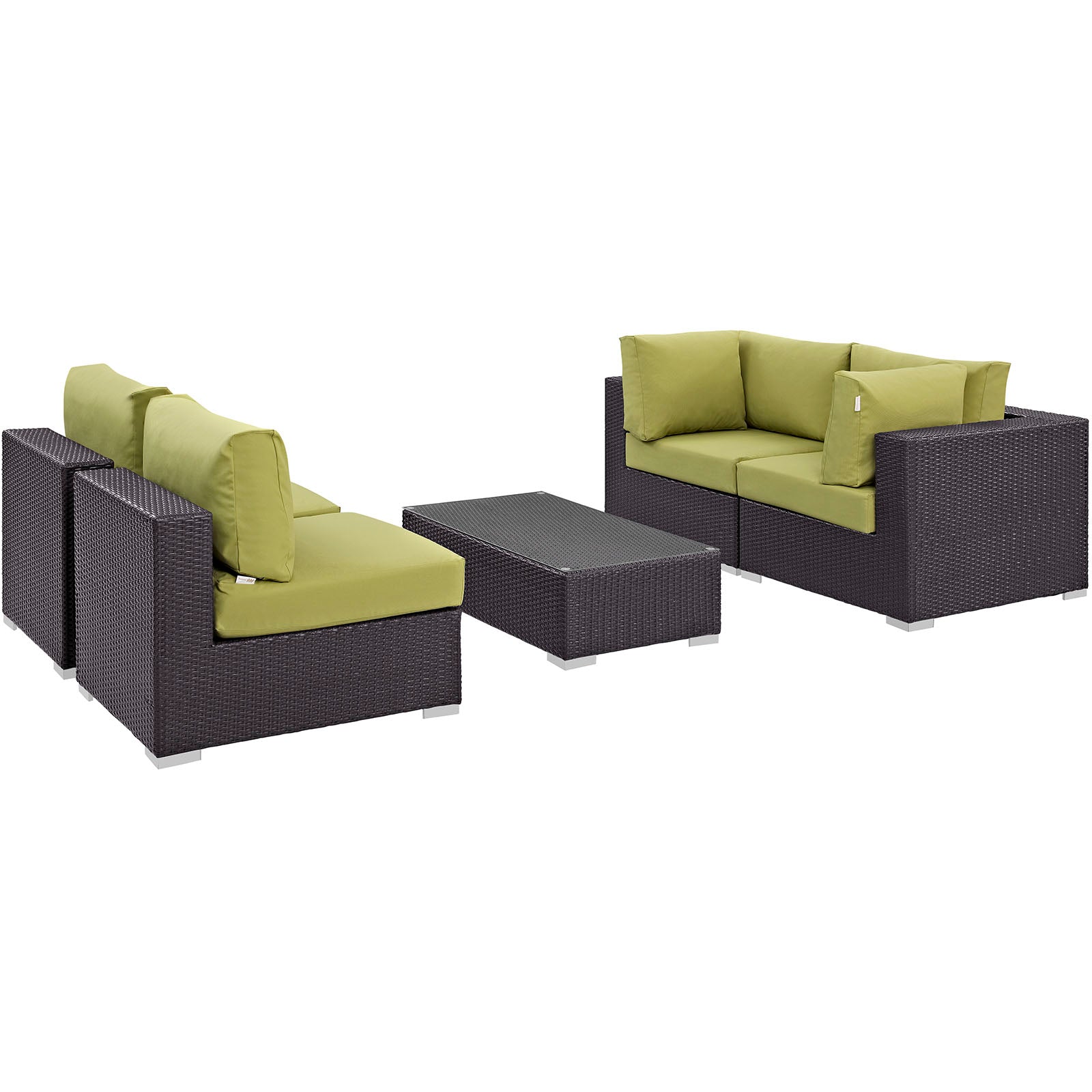 Modway Outdoor Conversation Sets - Convene 5 Piece Outdoor 134" Sectional Set Espresso Peridot