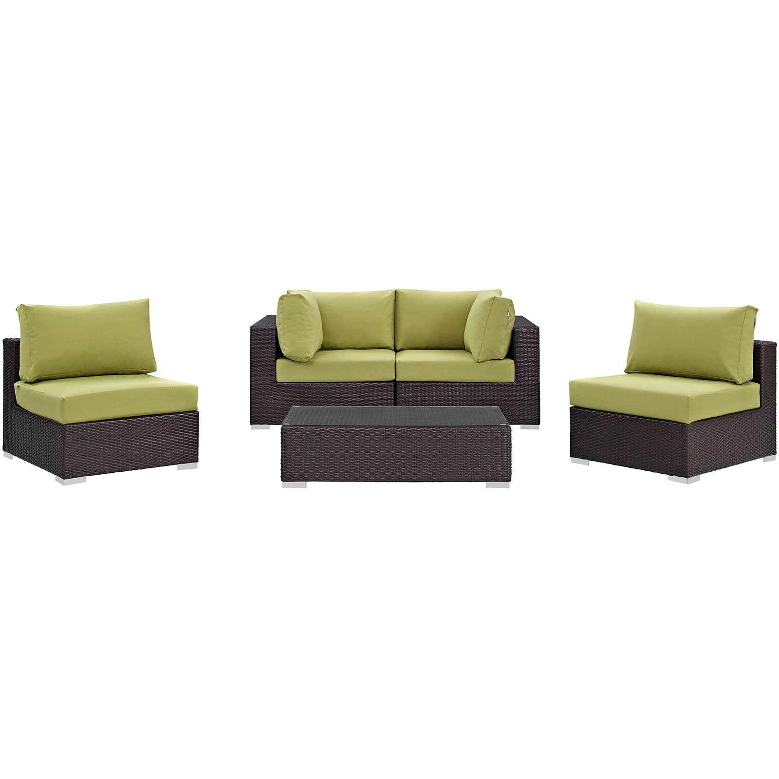 Modway Outdoor Conversation Sets - Convene 5 Piece Outdoor 134" Sectional Set Espresso Peridot