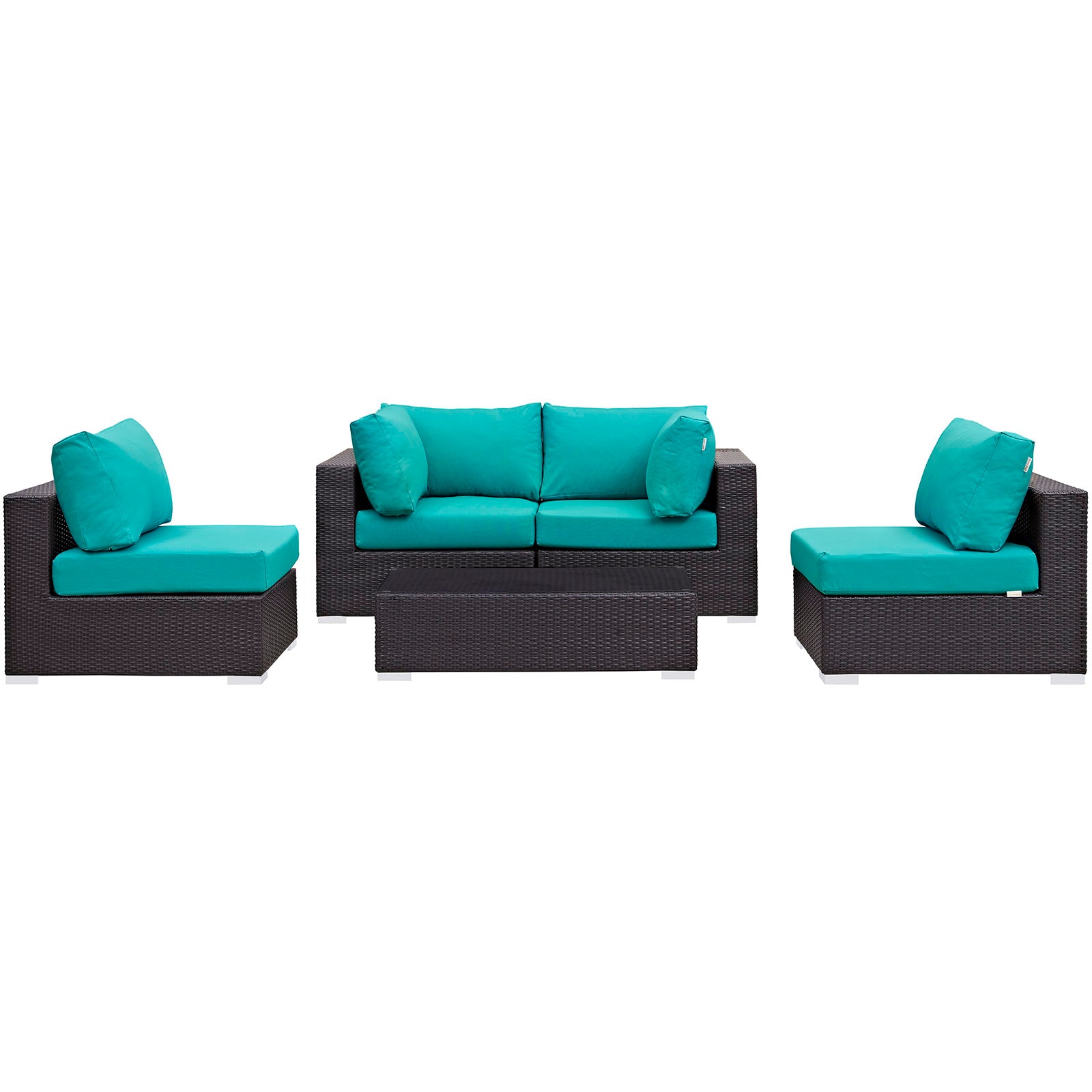 Modway Outdoor Conversation Sets - Convene 5-Piece Outdoor Patio Espresso Sectional Set Turquoise