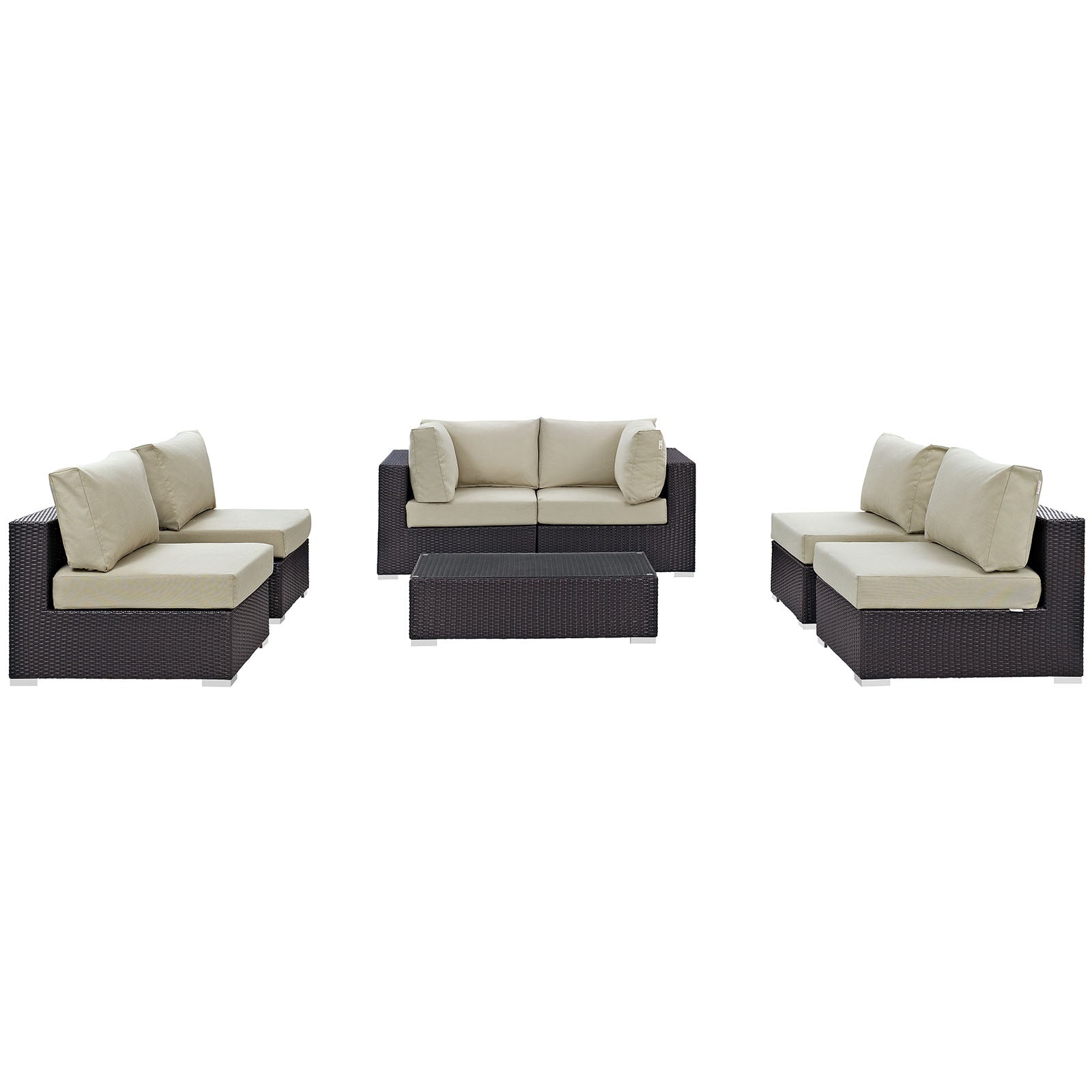 Modway Outdoor Conversation Sets - Convene 7 Piece 201" Outdoor Patio Sectional Set Espresso Beige