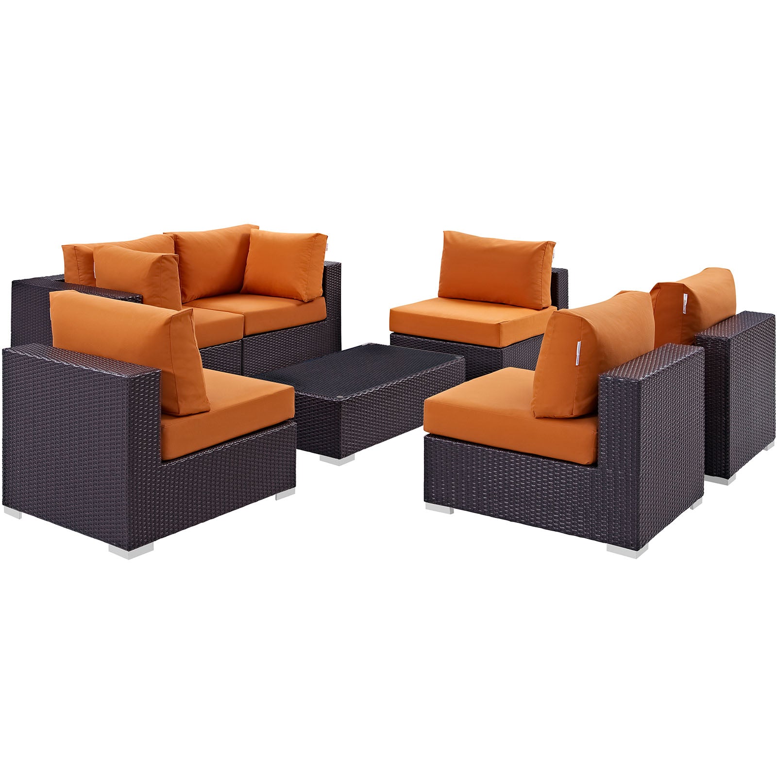 Modway Outdoor Conversation Sets - Convene 7 Piece 201" Outdoor Patio Sectional Set Espresso Orange