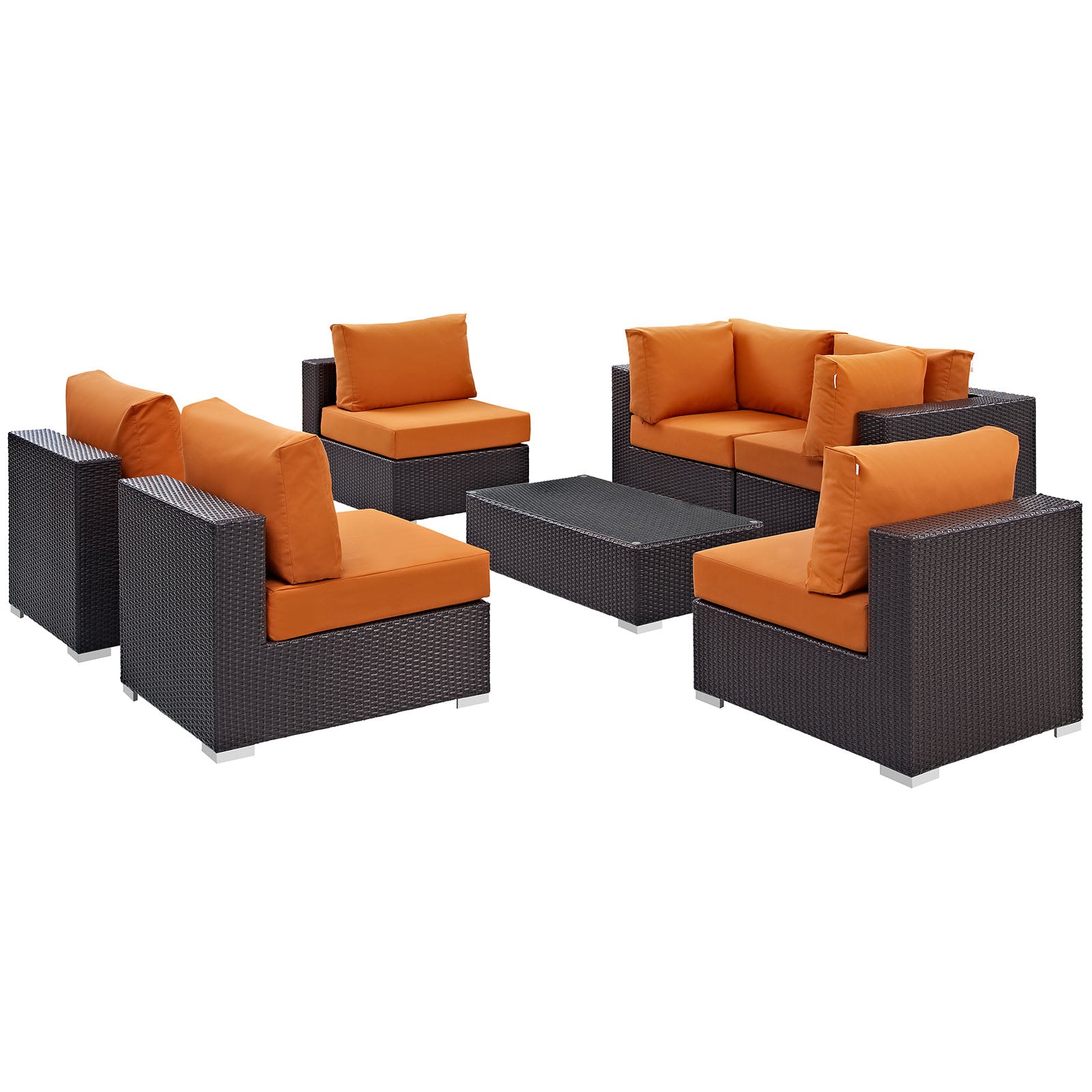 Modway Outdoor Conversation Sets - Convene 7 Piece 201" Outdoor Patio Sectional Set Espresso Orange