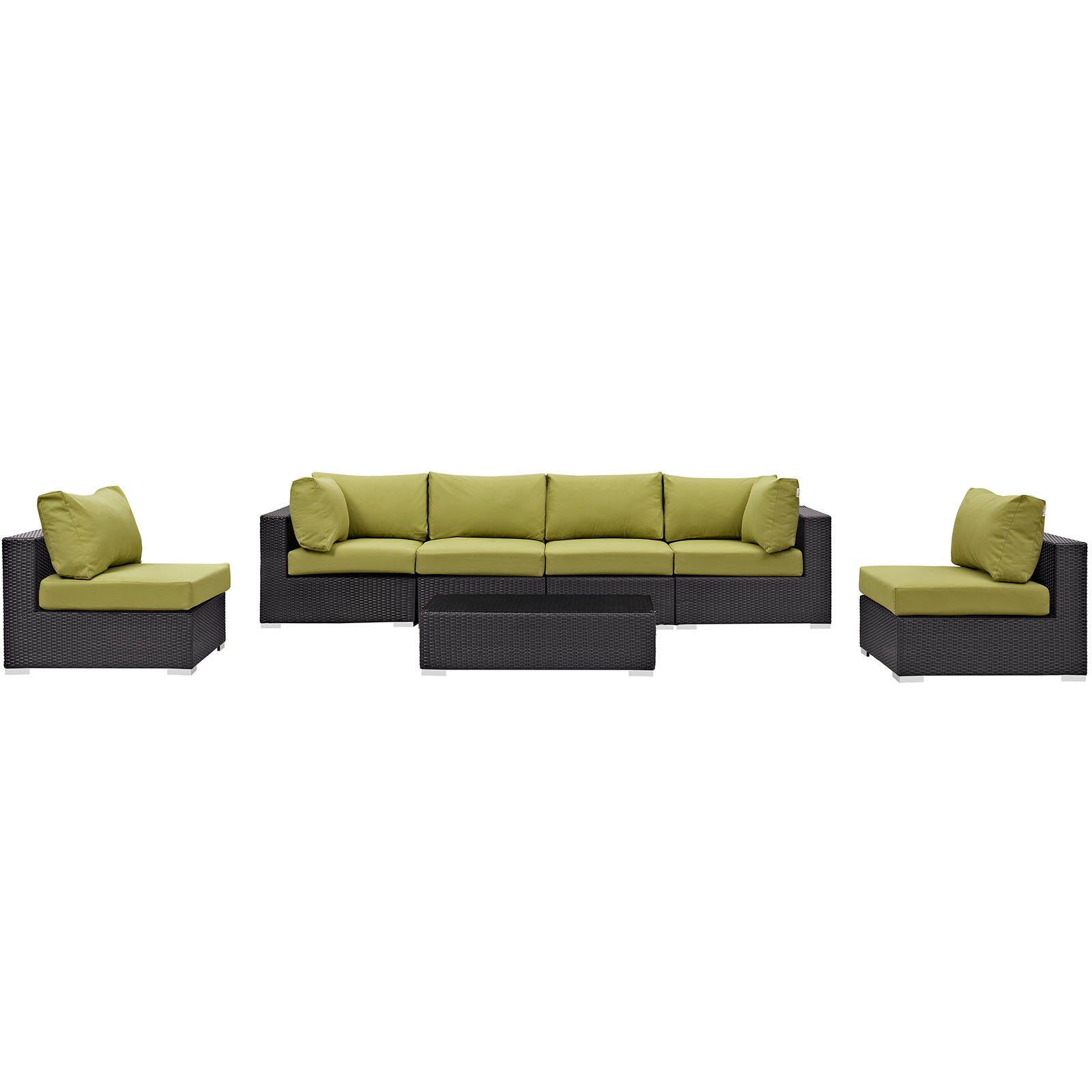 Modway Outdoor Conversation Sets - Convene 7 Piece Outdoor Sectional Set Espresso Peridot