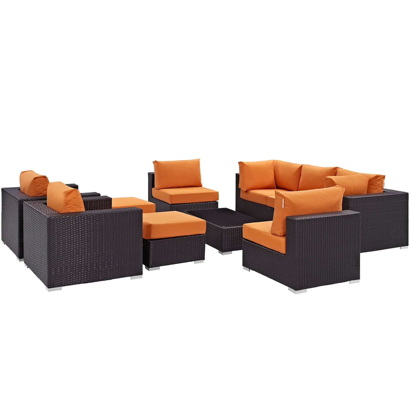 Modway Outdoor Conversation Sets - Convene 10 Piece Outdoor Patio Sectional Set Espresso Orange