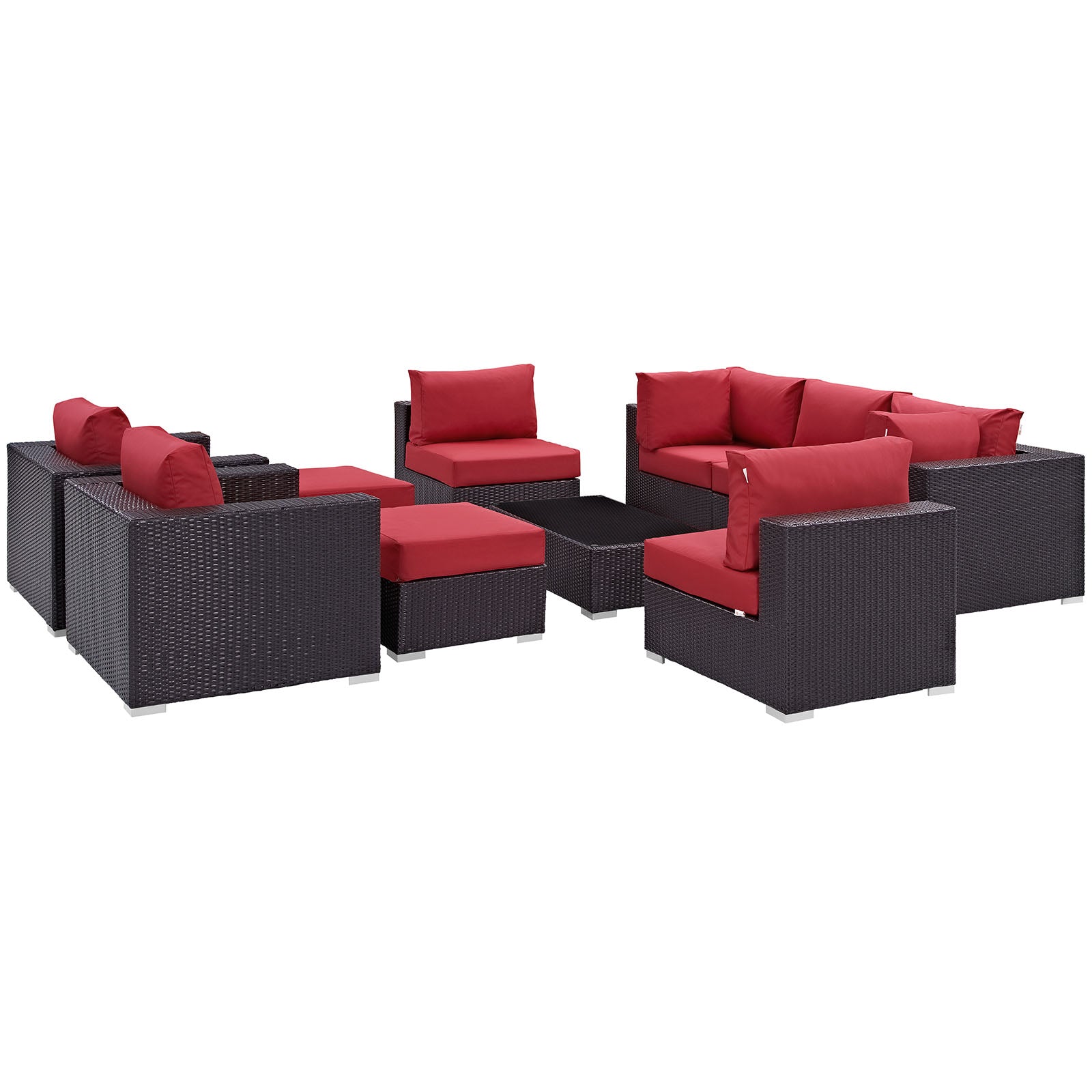 Modway Outdoor Conversation Sets - Convene 10 Piece Outdoor Patio Sectional Set Espresso Red