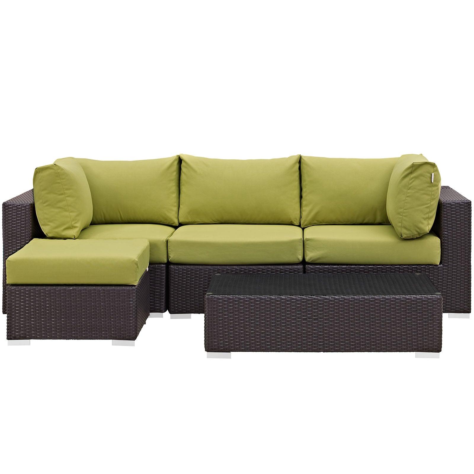 Modway Outdoor Conversation Sets - Convene 5 Piece Outdoor 98.5" Sectional Set Espresso Peridot